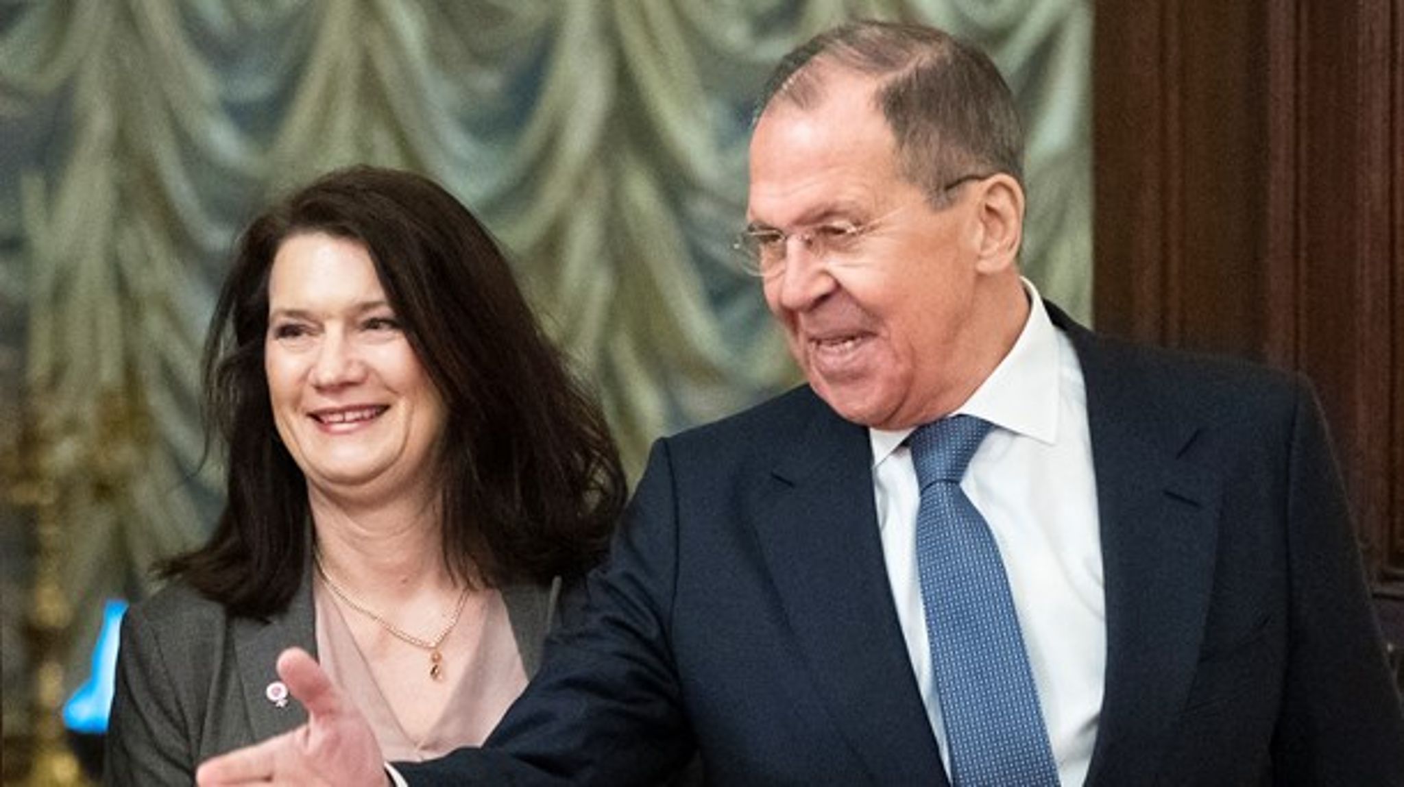 Utrikesminister Ann Linde (S) och Rysslands utrikesminister Sergej Lavrov vid ett möte i Moskva i februari 2020.