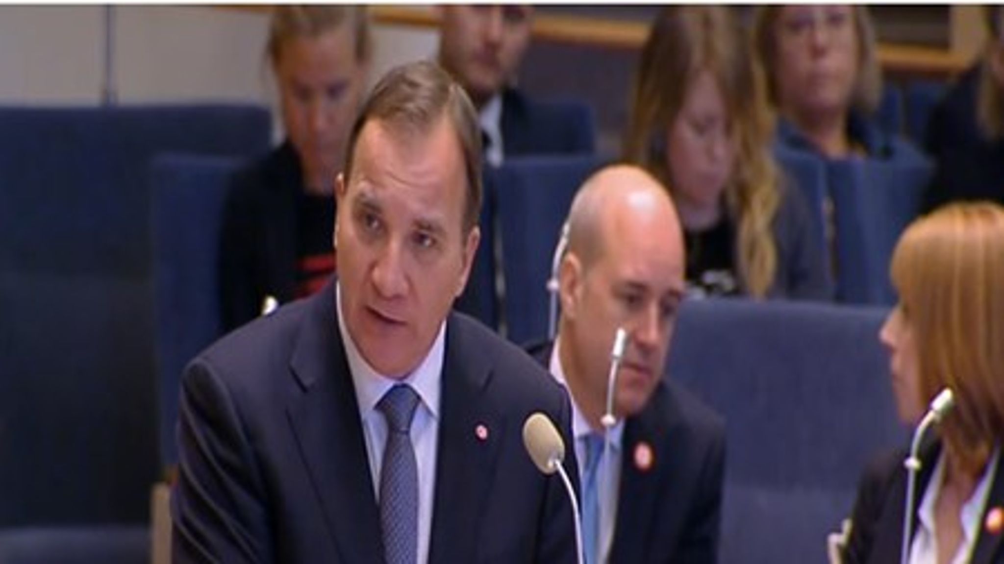 Statsminister Stefan Löfven i sin första partiledardebatt - en debatt som också blev förre statsministern Fredrik Reinfeldts farväl efter 25 år i svensk politik.