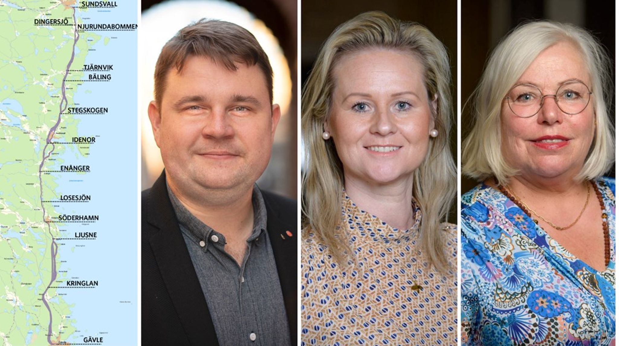 Styrelseföreträdarna Niklas Säwén (S) och Anna Sundberg (SD), trycker tillsammans med vd Ingela Bendrot på för att nya ostkustbanan inte ska trängas undan i den kommande nationella planen.<br>