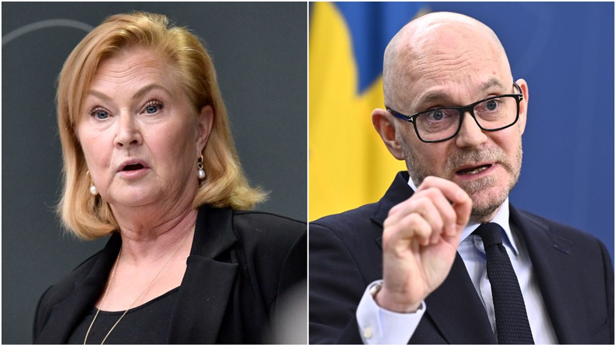 Arbetsförmedlingens generaldirektör Maria Hemström Hemmingsson och arbetsmarknadsminister Johan Britz (L).