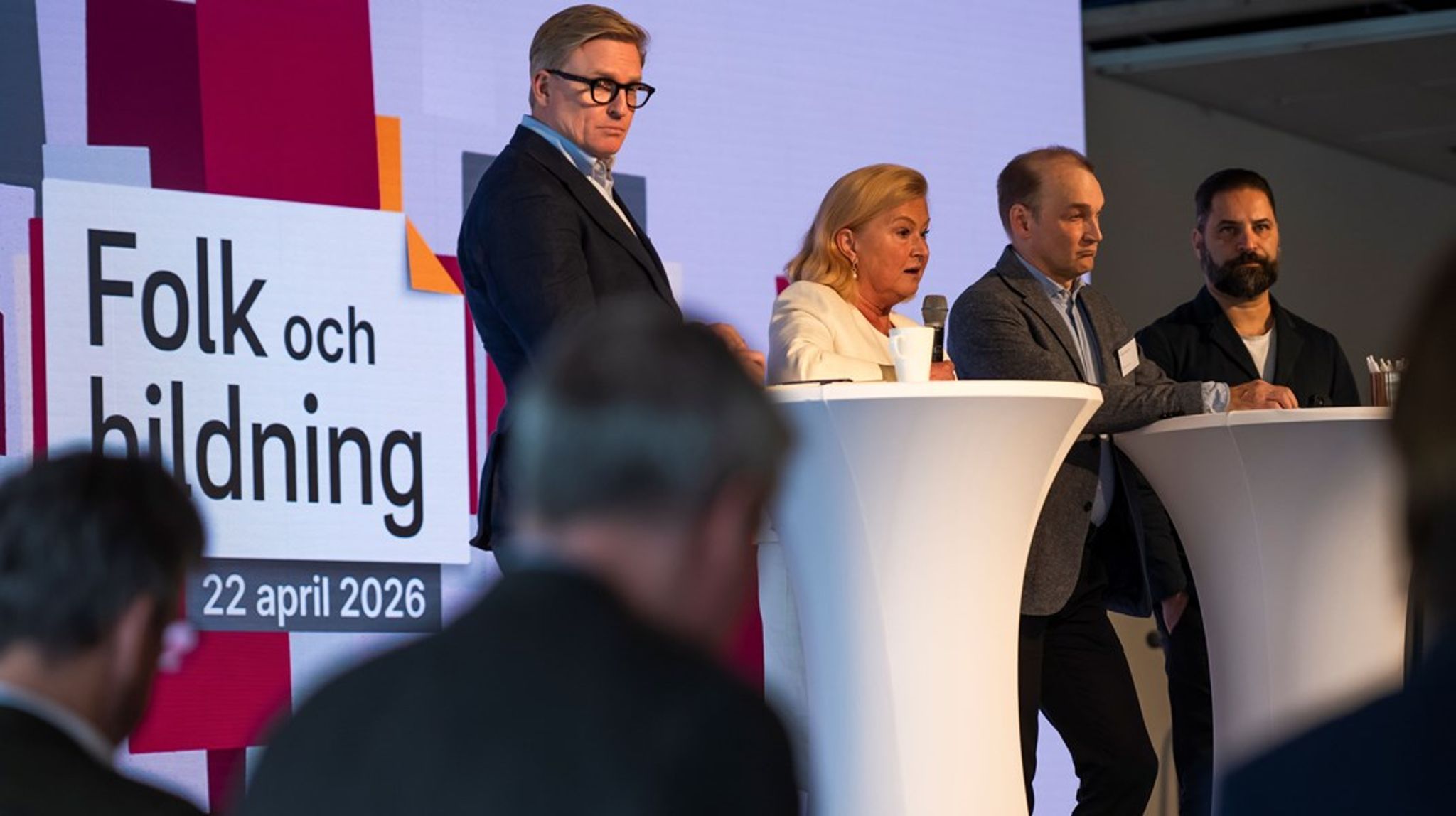 Folkbildningsrådet hoppas att arrangemanget Folk och bildning ska bli återkommande. I panelsamtalet om kompetensförsörjning deltog (fr.v.) Gustav Blix policyexpert kompetensförsörjning på Svenskt Näringsliv, Maria Hemström Hemmingsson, generaldirektör för Arbetsförmedlingen, Mikael Sandström, generaldirektör för Svenska ESF-rådet och Nazem Tahvilzadeh, lektor och docent i statsvetenskap vid Södertörns högskola.
