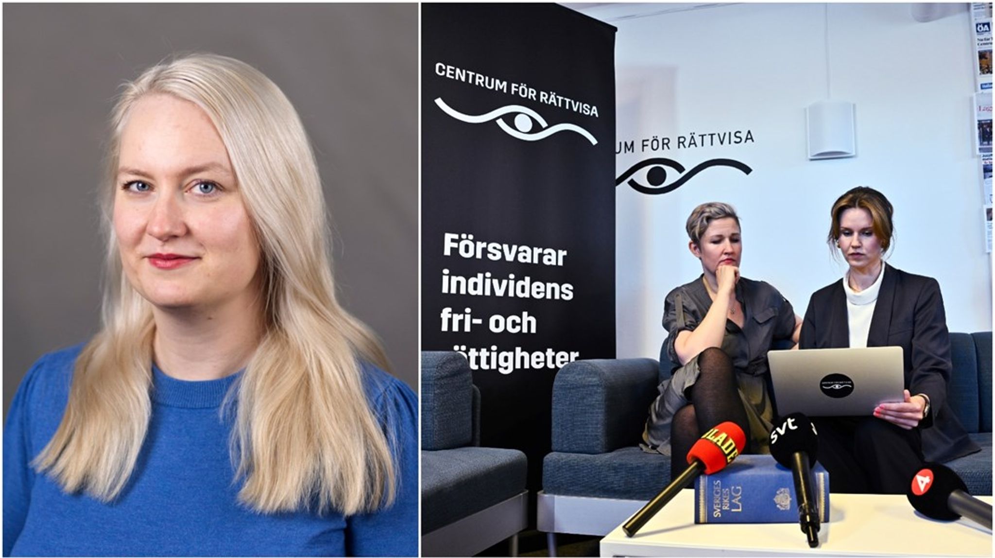 Till höger: Olivia tillsammans med Helena Myrin, jurist på Centrum för rättvisa.