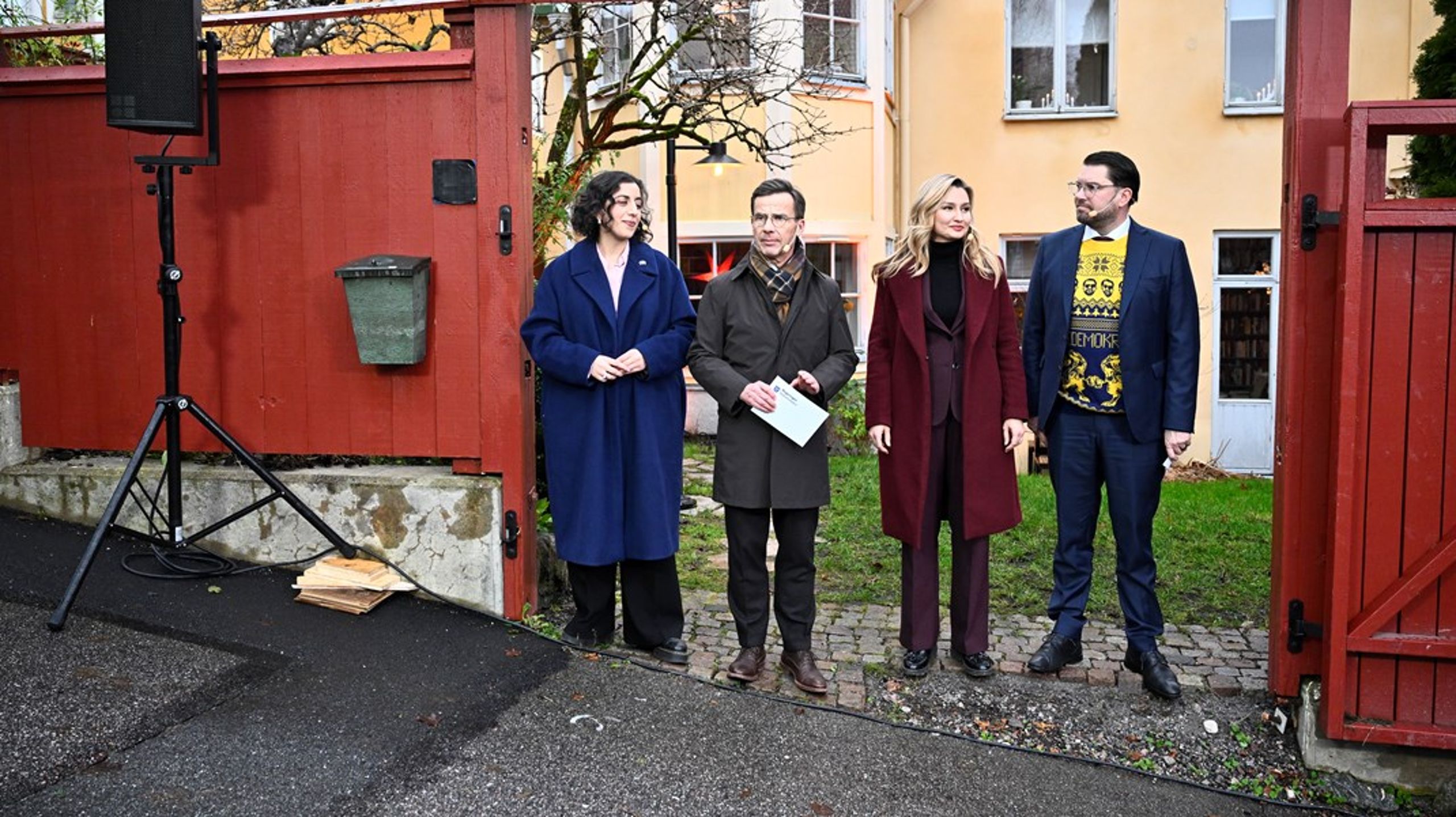 Simona Mohamsson (L), Ulf Kristersson (M), Ebba Busch (KD) och Jimmie Åkesson (SD) åt gemensam lunch i Strängnäs på tisdagen.