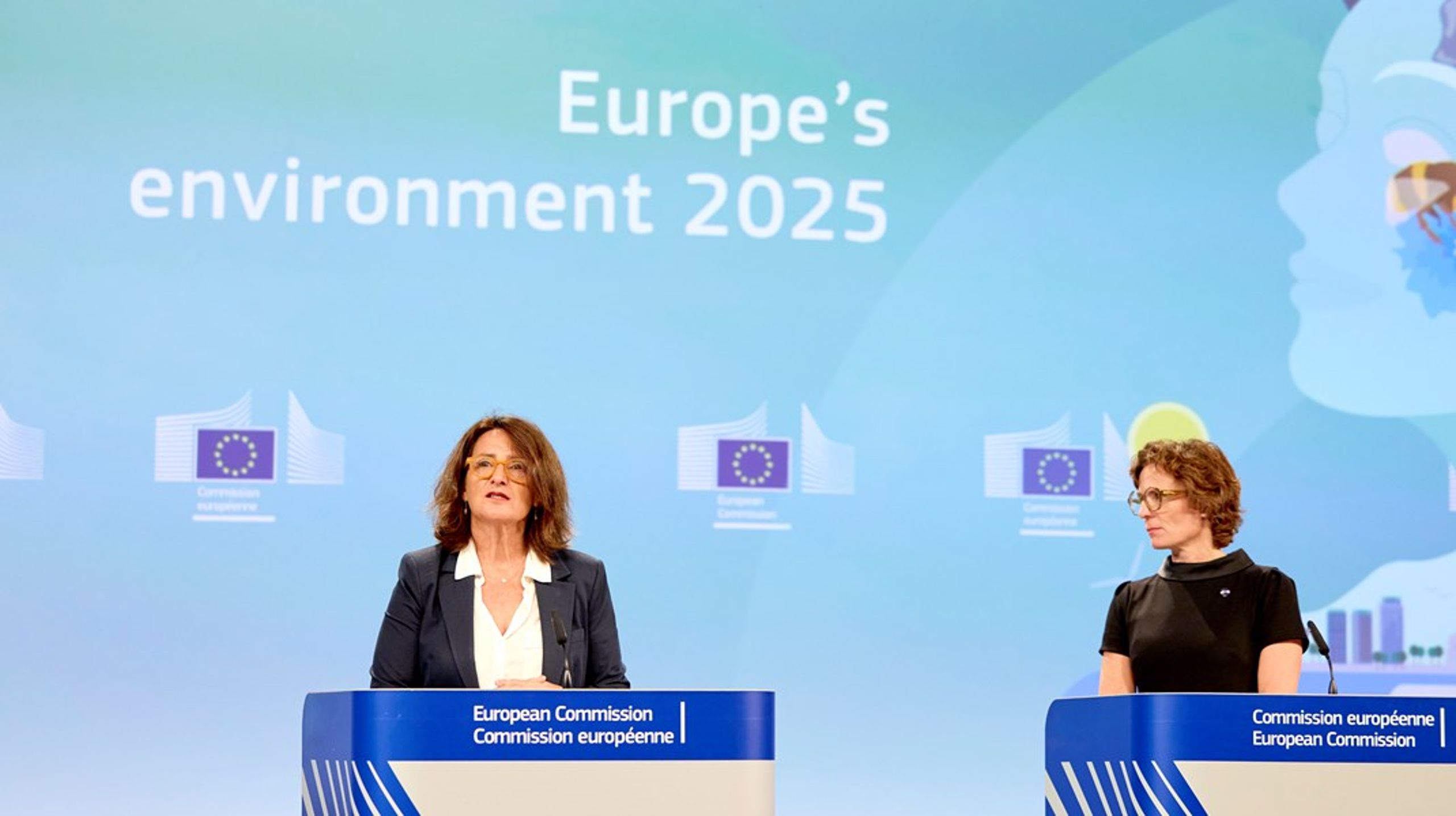 EU-kommissionens vice ordförande Teresa Ribera (vänster) och miljökommissionär Jessika Roswall (höger) har varit oense om inriktningen av EU:s gröna politik under det senaste året.&nbsp;”Vi får inte falla för frestelsen att föreslå förslag som påstår sig stärka konkurrenskraften men i verkligheten undergräver den europeiska själen och Europas konkurrensförmåga”, varnade Teresa Ribera nyligen.