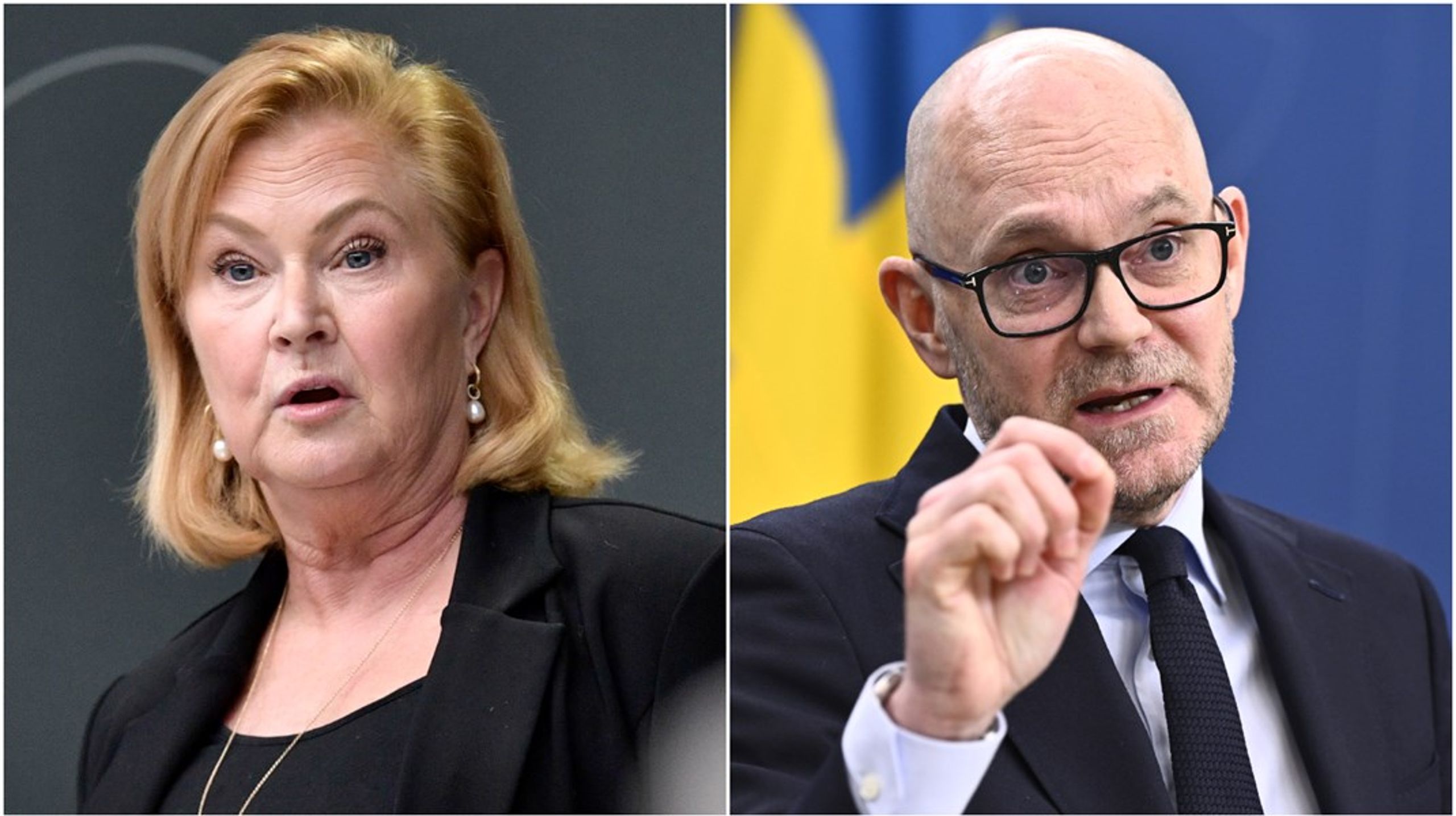 Arbetsförmedlingens generaldirektör Maria Hemström Hemmingsson och arbetsmarknadsminister Johan Britz (L).