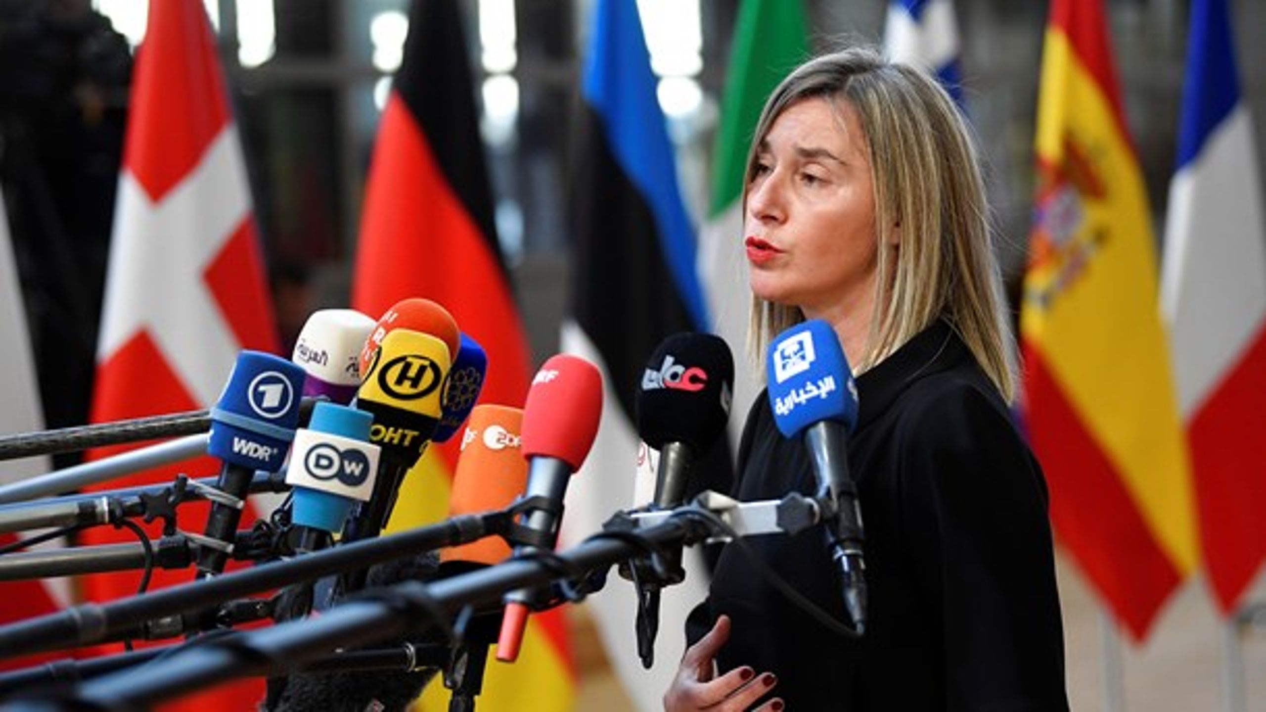 Federica Mogherini leder EU:s utrikestjänst som analyserar rysk desinformation inför EU-valet.<br>