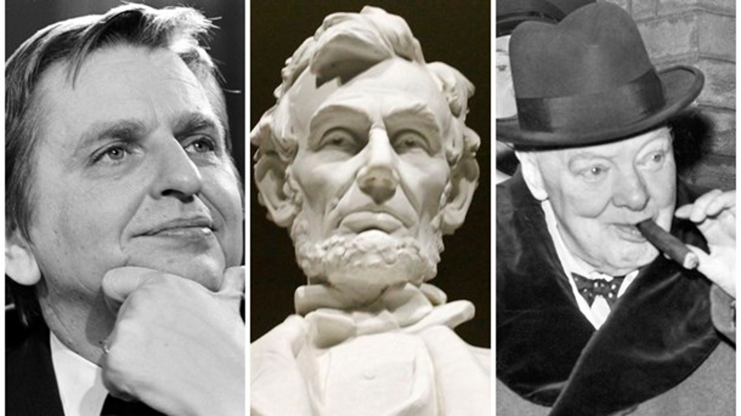 Fr.v. Olof Palme, Abraham Lincoln och Winston Churchill.