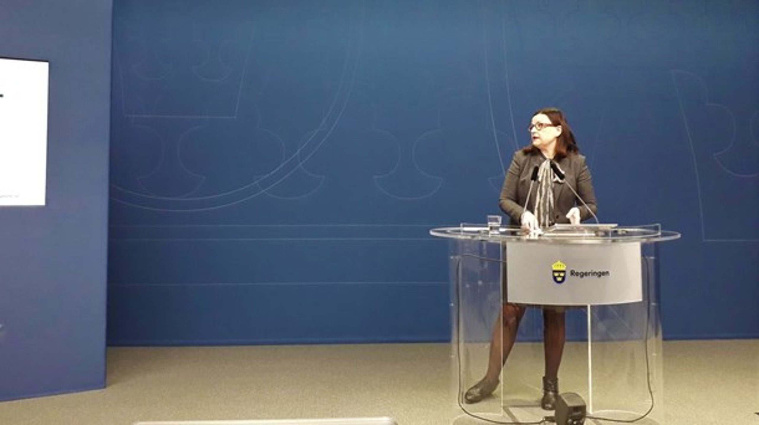 Utbildningsminister Anna Ekström (S) vid pressträffen om Pisa.