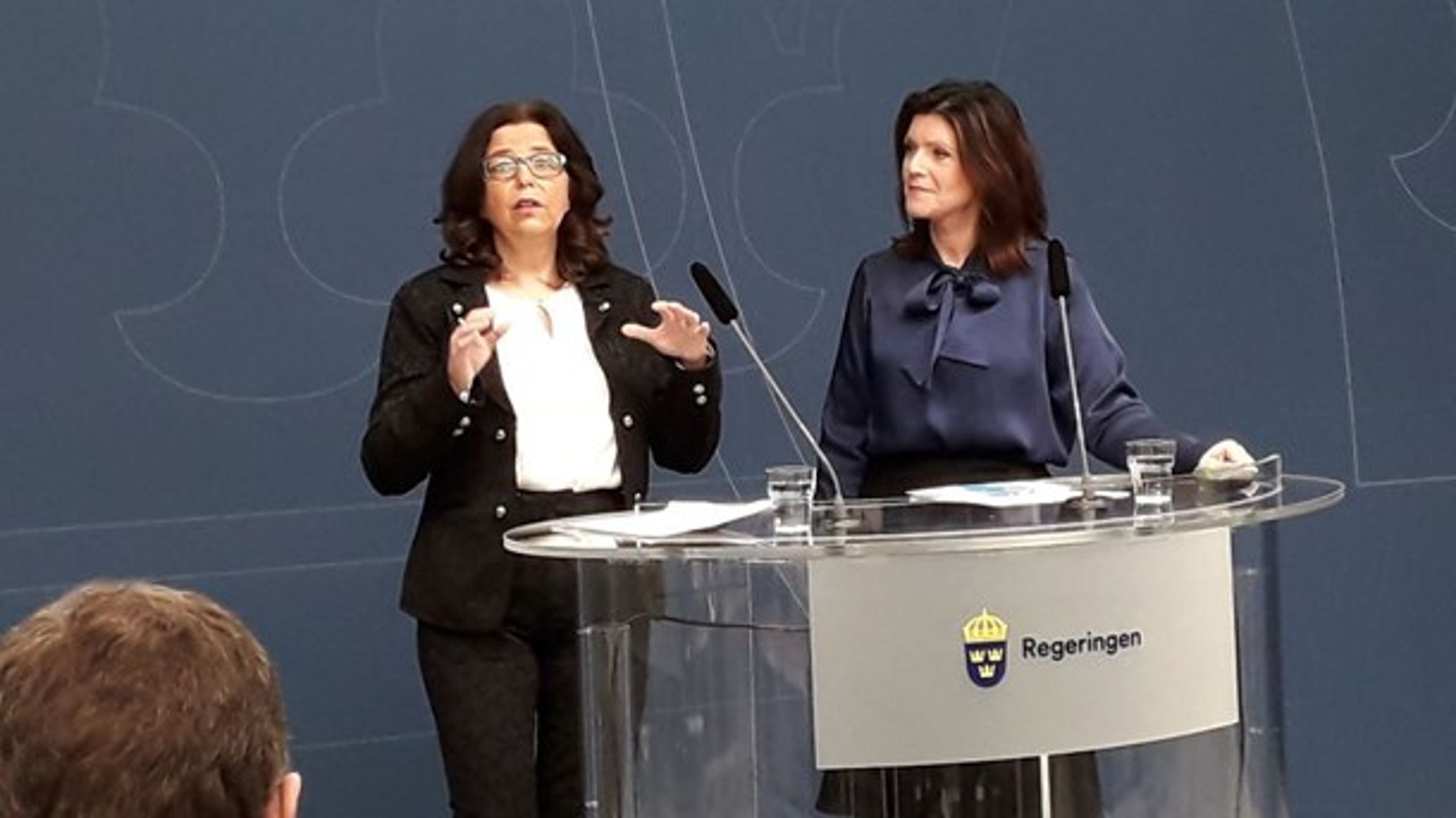 Maria Mindhammar och Eva Nordmark vid torsdagens pressträff.