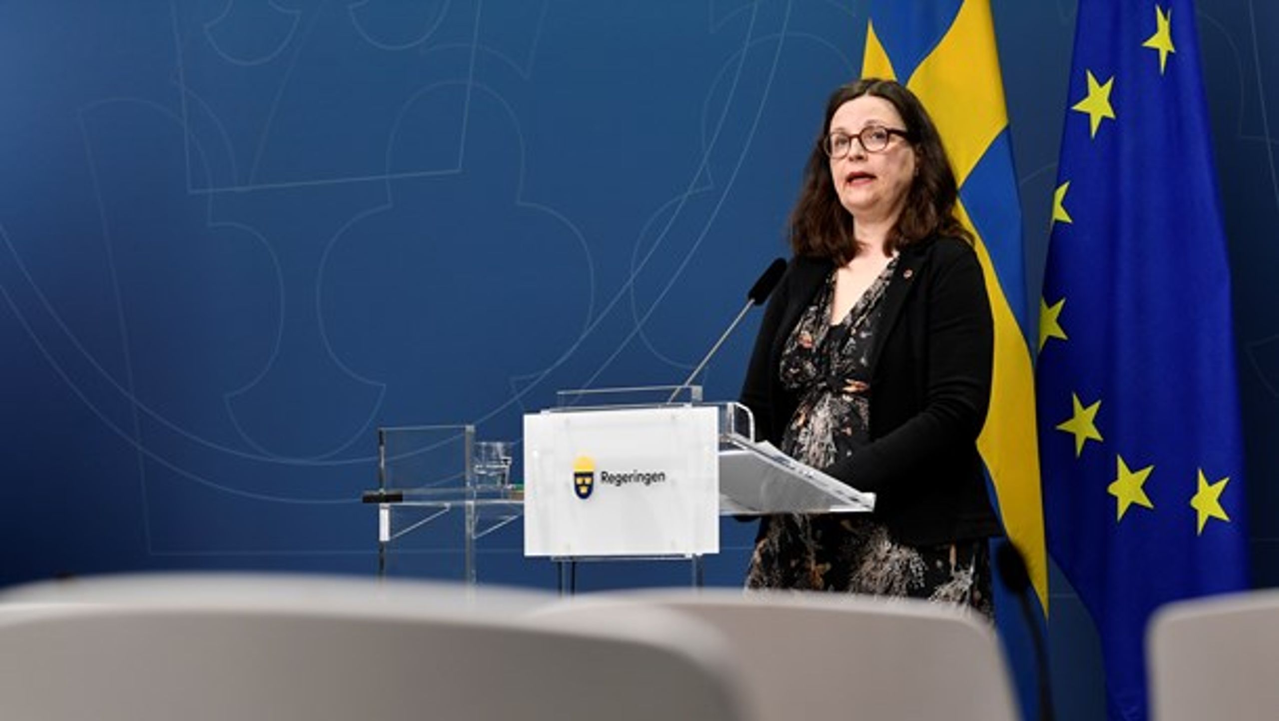 Utbildningsminister Anna Ekström (S) vid presskonferensen om den nya förordningen för skolan.