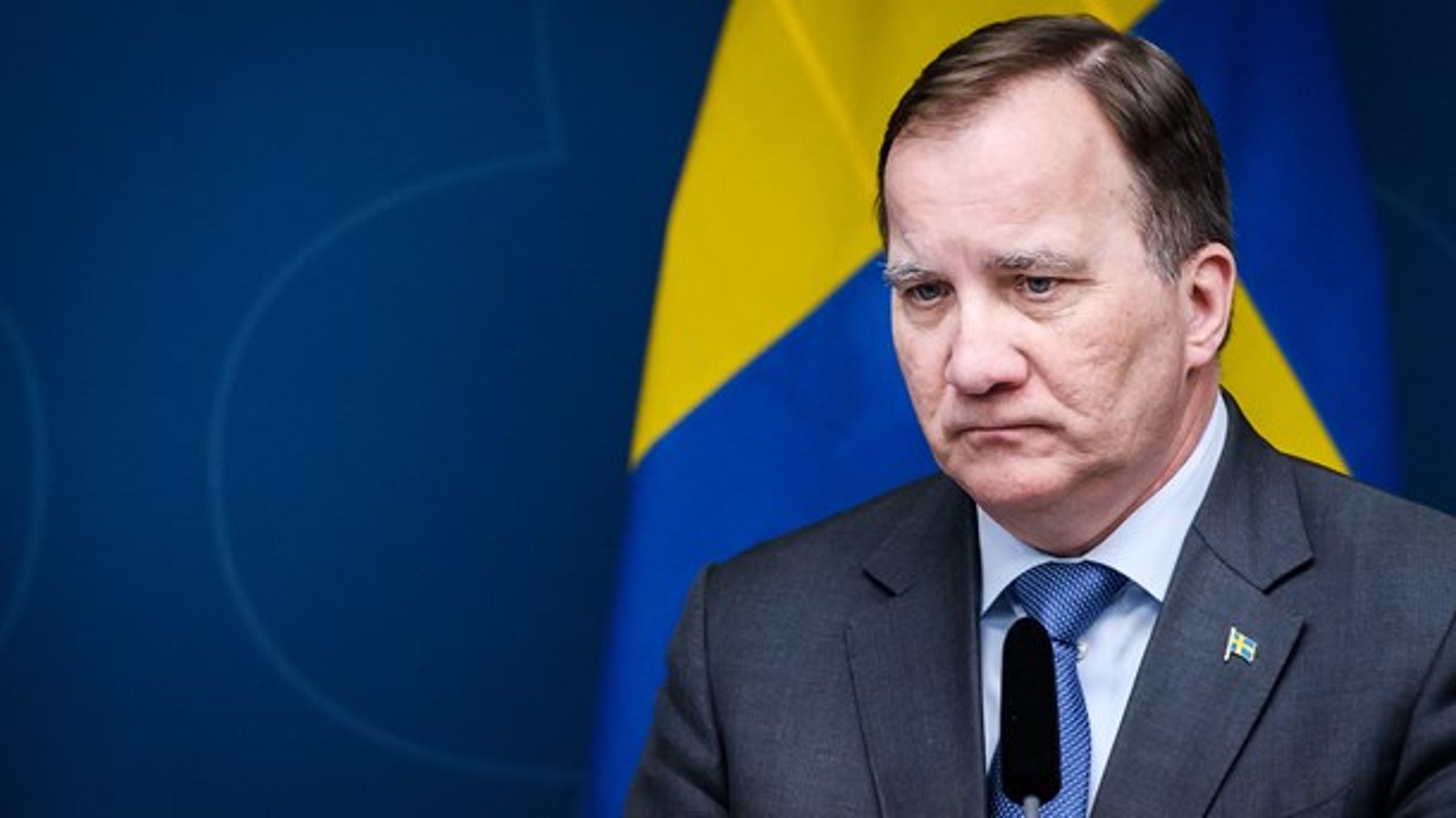 Statsminister Stefan Löfven (S) vid pressträffen då han presenterade lagförslaget.