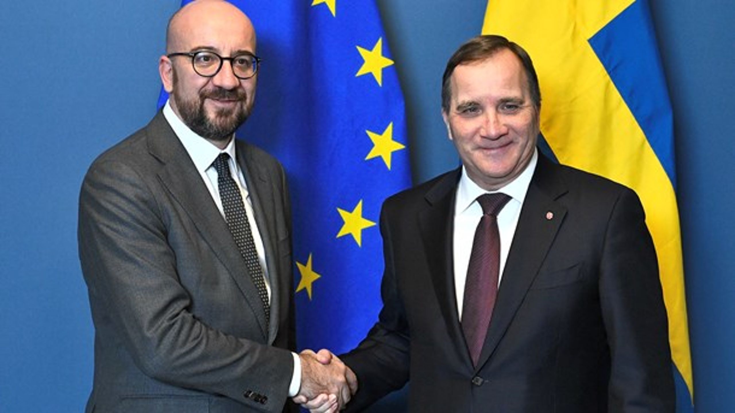 Europeiska rådets ordförande Charles Michel och statsminister Stefan Löfven (S).