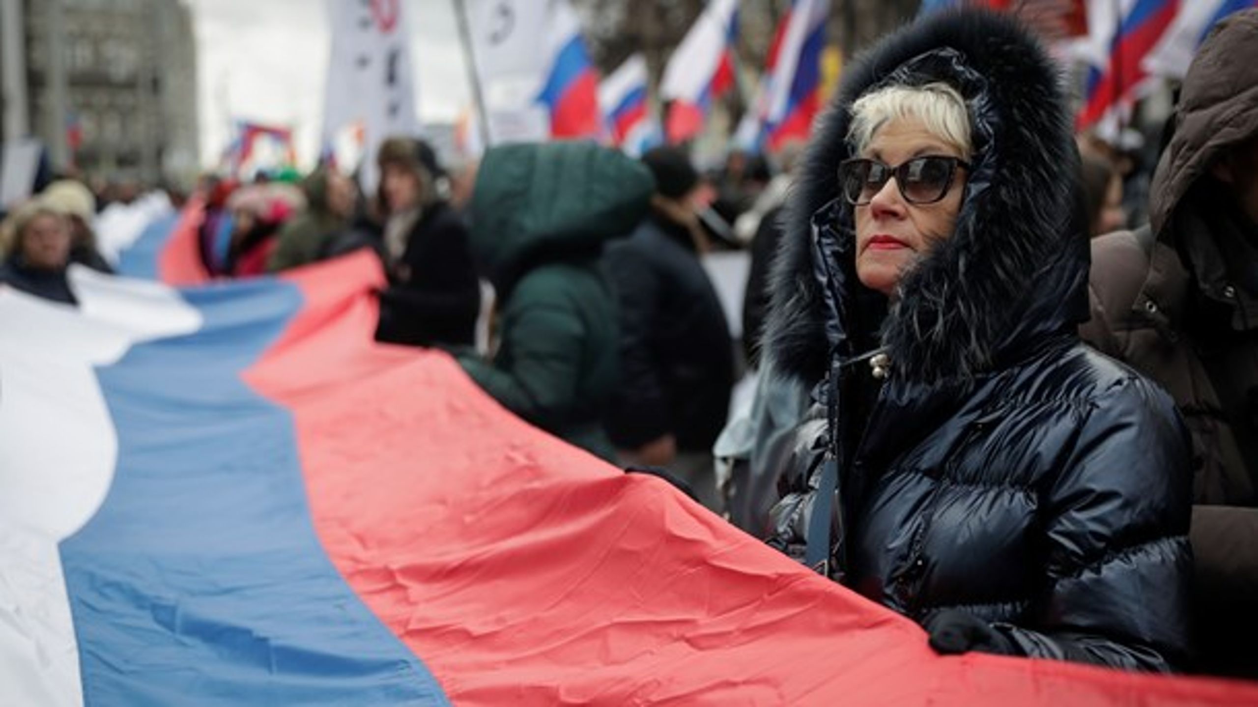 Moskva, Ryssland 29 februari 2020. Demonstranter samlas för att minnas oppositionsledaren Boris Nemtsovs död. Nemtsov, som var kritisk mot Vladimir Putin, blev skjuten 27 februari 2015.