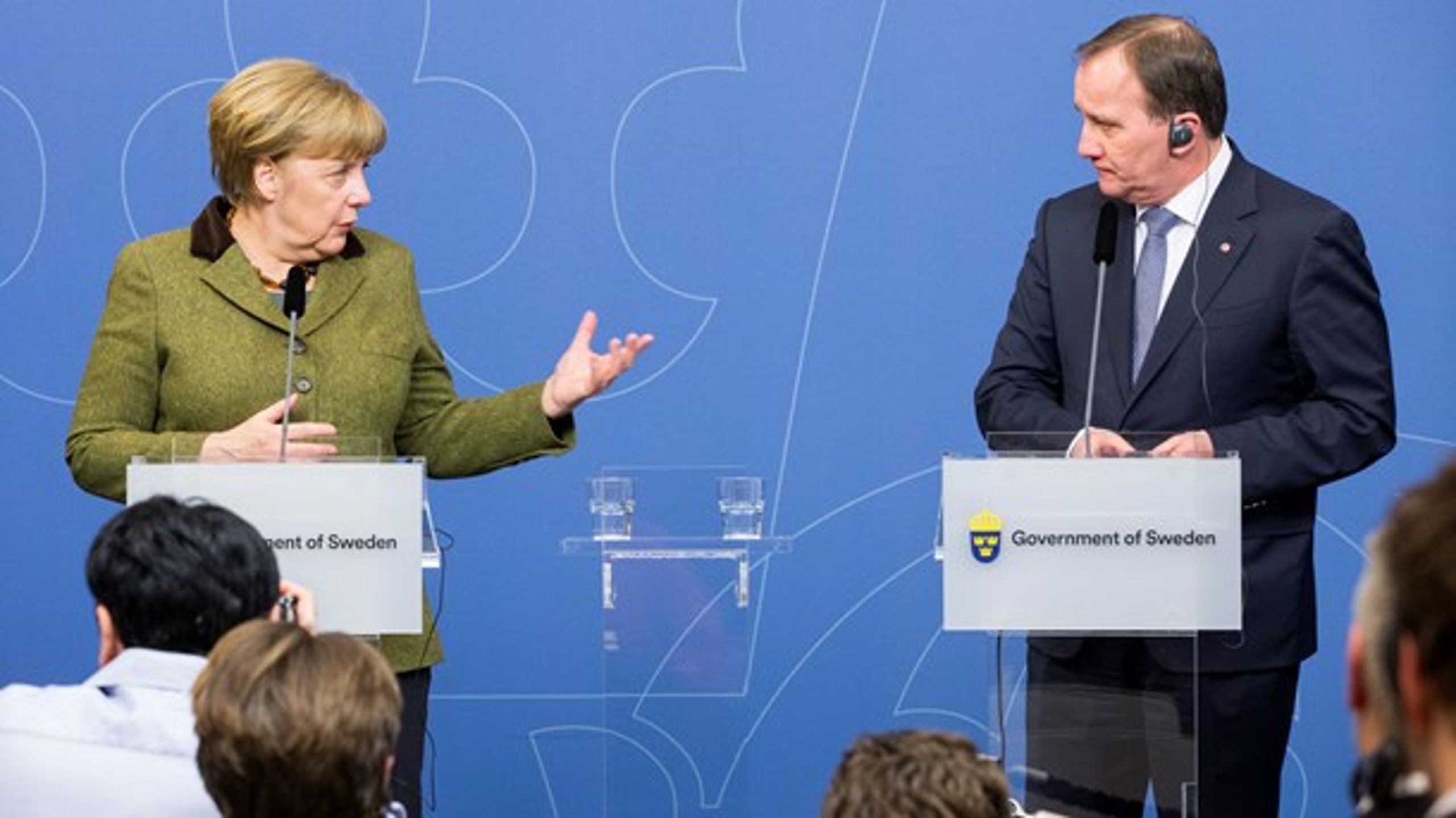 Tysklands förbundskansler Angela Merkel och statsminister Stefan Löfven vid en gemensam pressträff i Stockholm 2017.