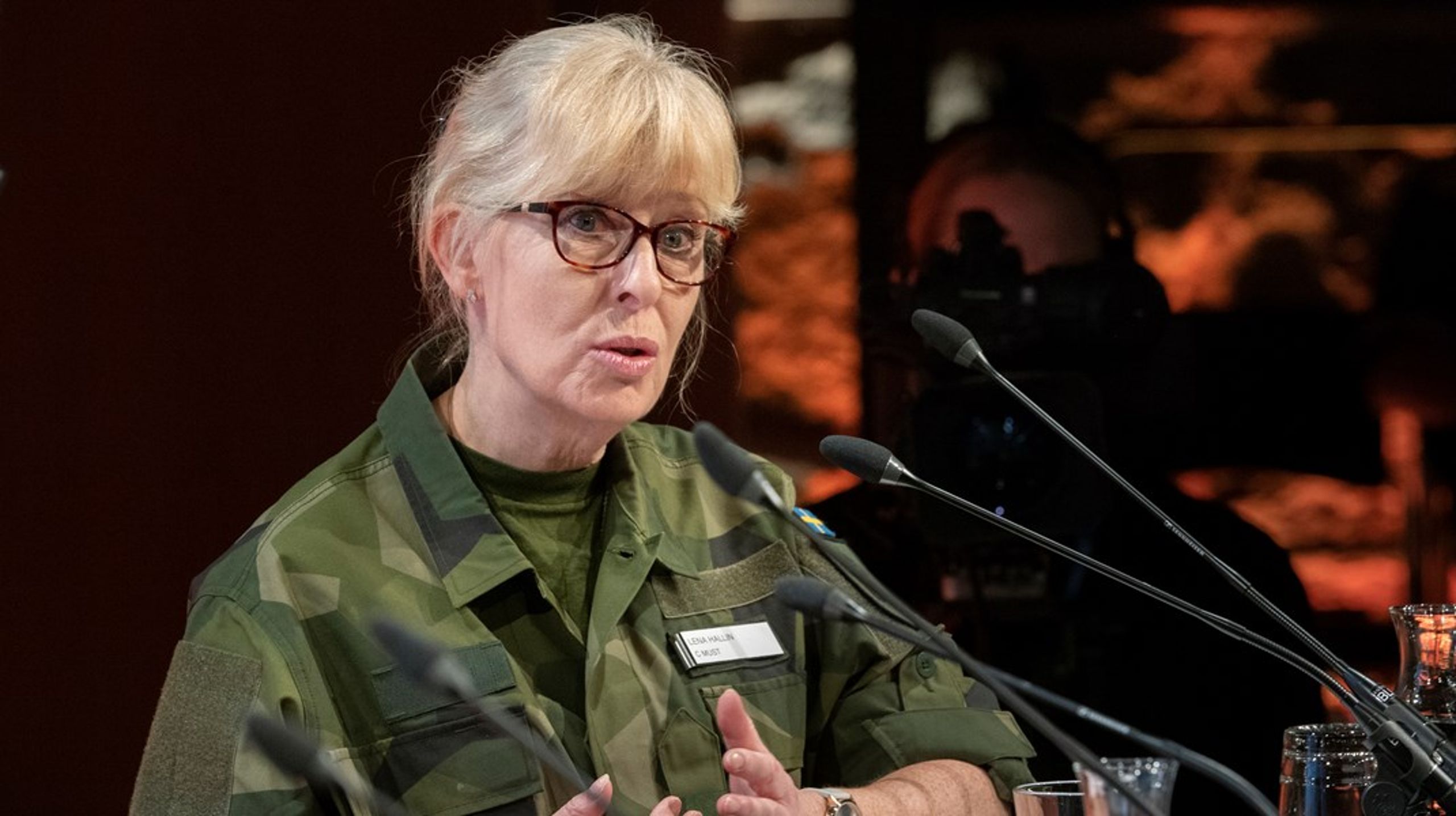 MUST-chefen Lena Hallin i samband med Folk och Försvars rikskonferens 2020.&nbsp;