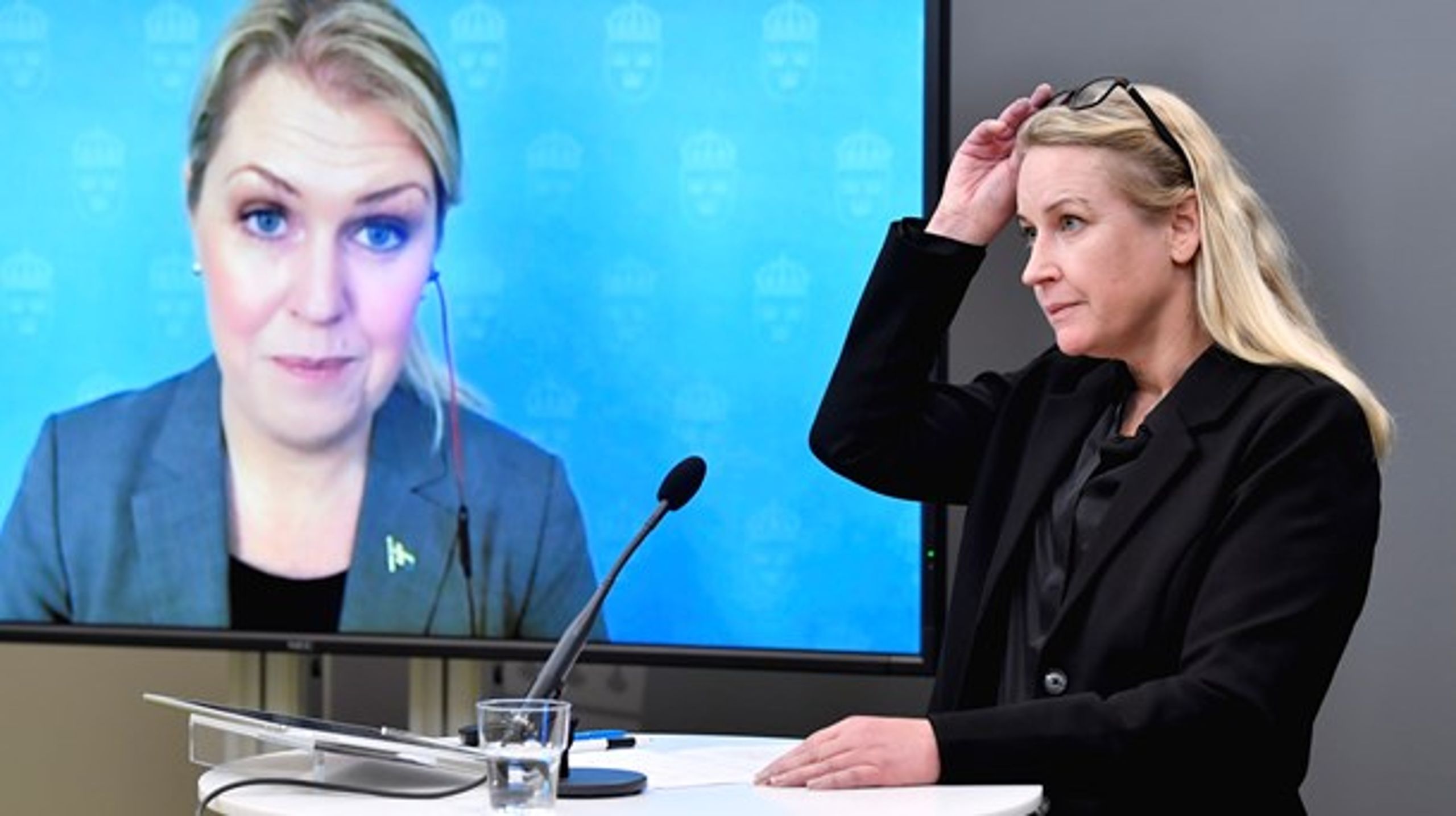 Socialminister Lena Hallengren (S) och utredaren Åsa Kullgren vid onsdagens pressträff.