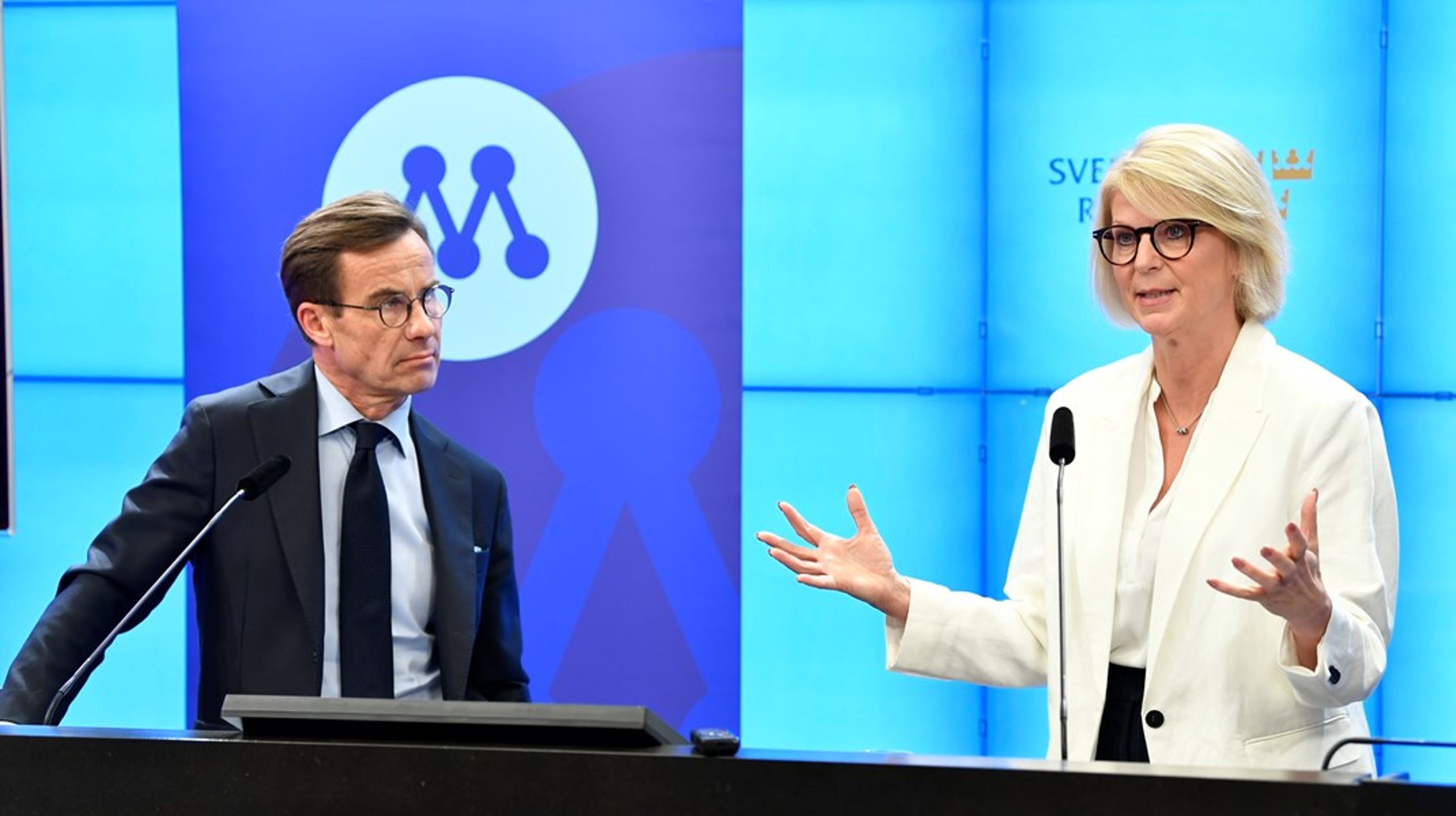 Moderaternas partiledare Ulf Kristersson och ekonomisk-politisk talesperson Elisabeth Svantesson presenterar budgetmotionen och förslaget om att&nbsp;införa en licensiering av familjehem och jourhem.