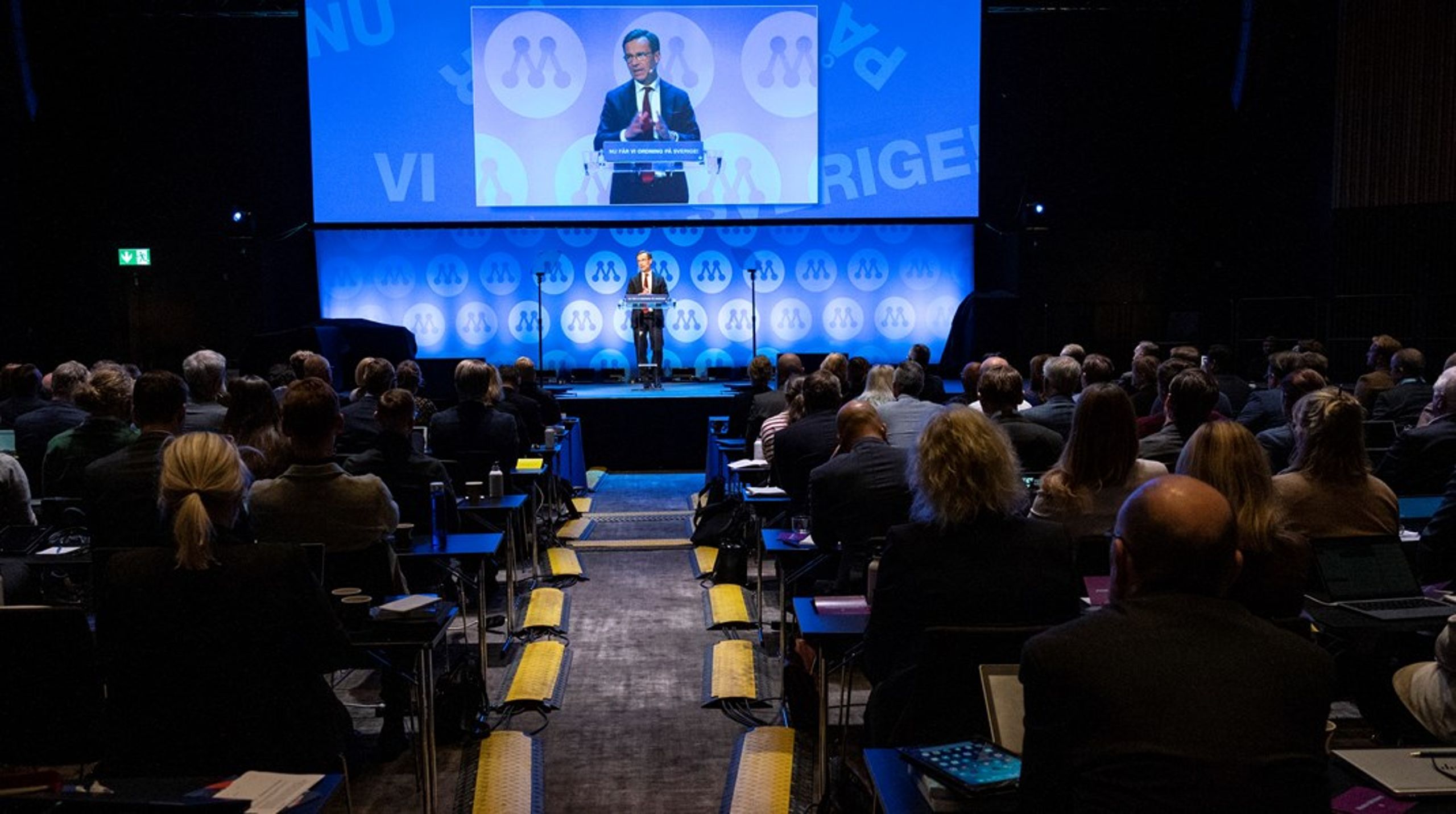 Moderaternas partiledare Ulf Kristersson håller tal i Helsingborg.