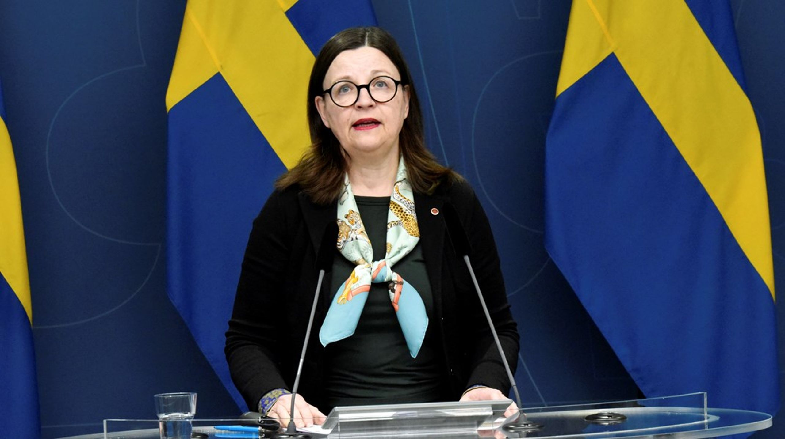 Utbildningsminister Anna Ekström (S) håller en pressträff om regeringens lagförslag om planering och dimensionering av gymnasial utbildning.