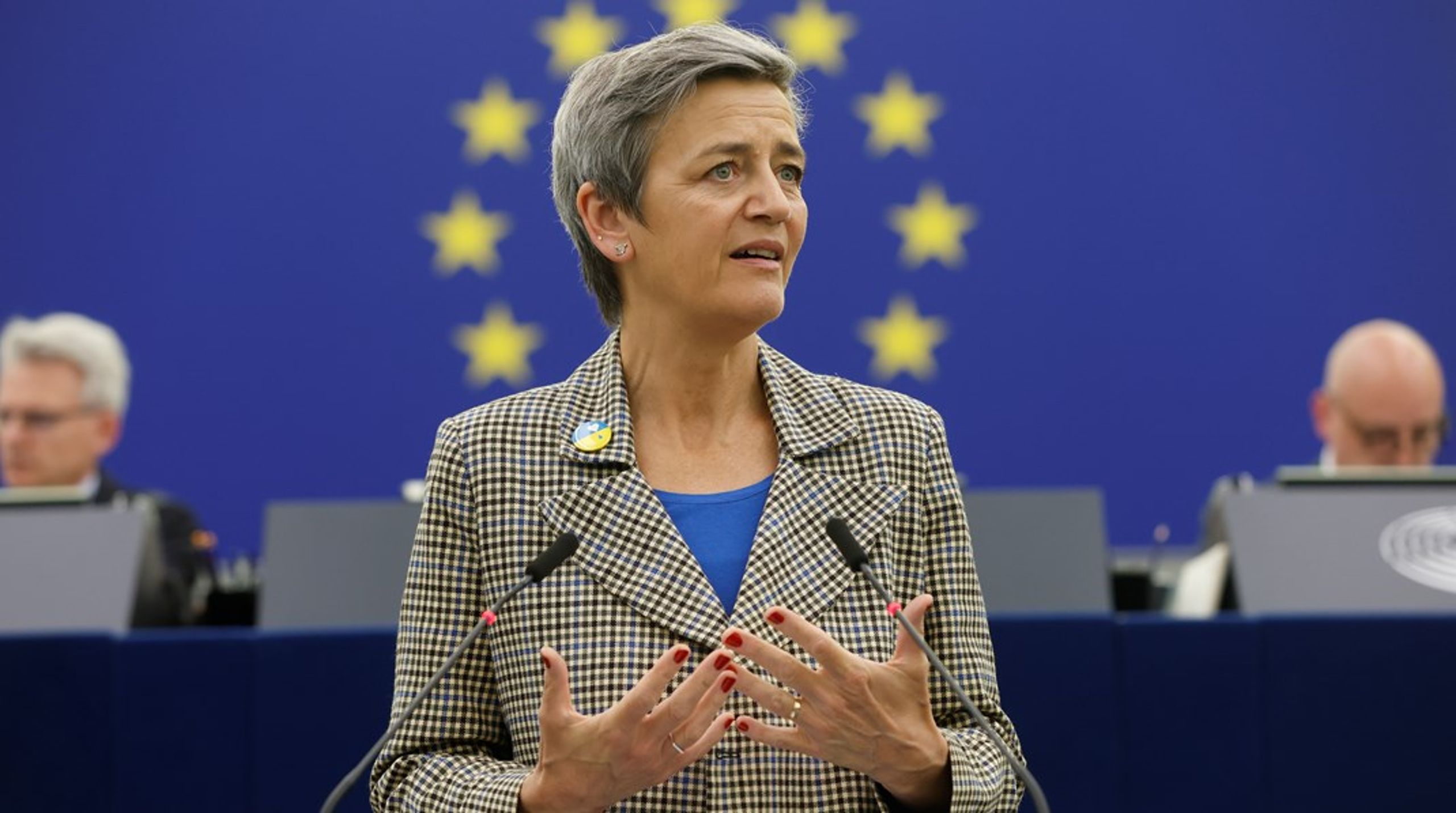 EU-kommissionens strategi handlar inte om att kopiera Nato, förklarade kommissionären Margrethe Vestager.