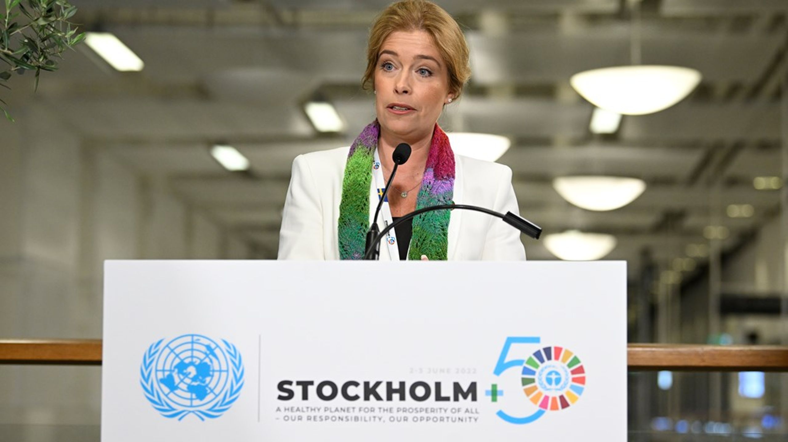 Kimat- och miljöministern Annika Strandhäll (S) håller en pressträff vid klimatmötet Stockholm +50.