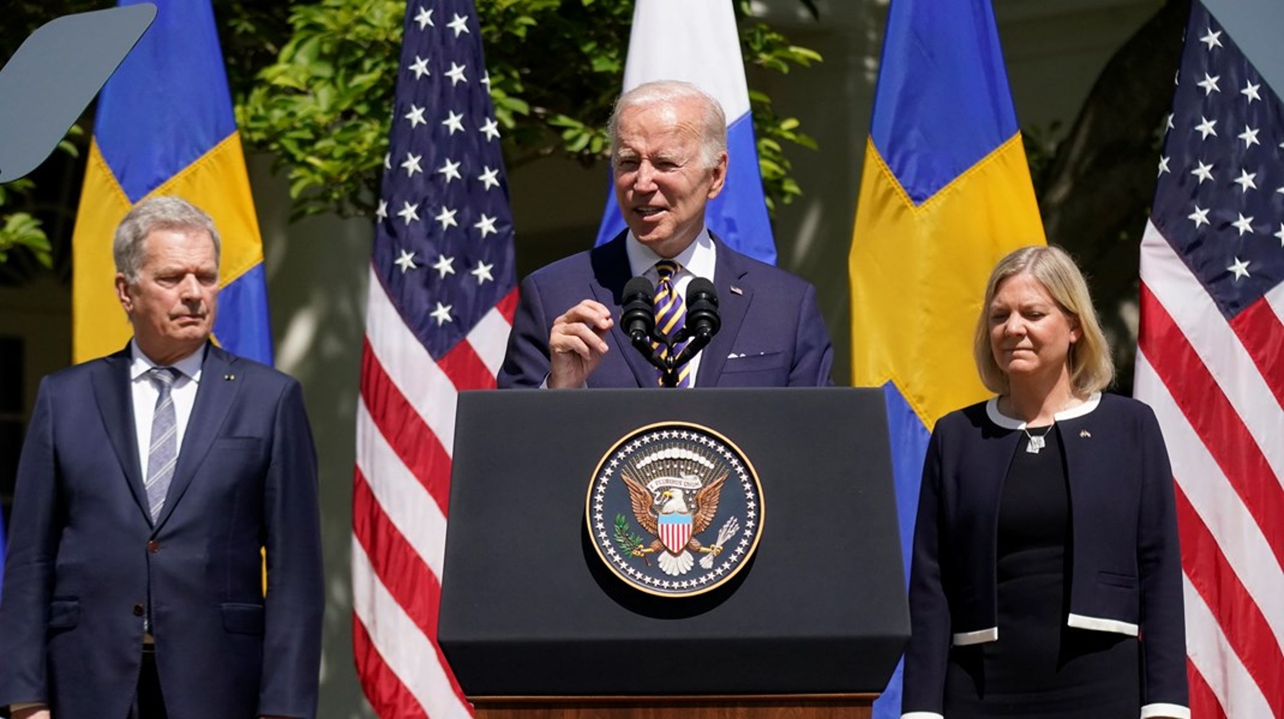 USA:s president Joe Biden tog emot Sveriges statsminister Magdalena Andersson (S) och Finlands president Sauli Niinistö dagarna efter att Sverige och Finland lämnade in sina respektive Natoansökningar.