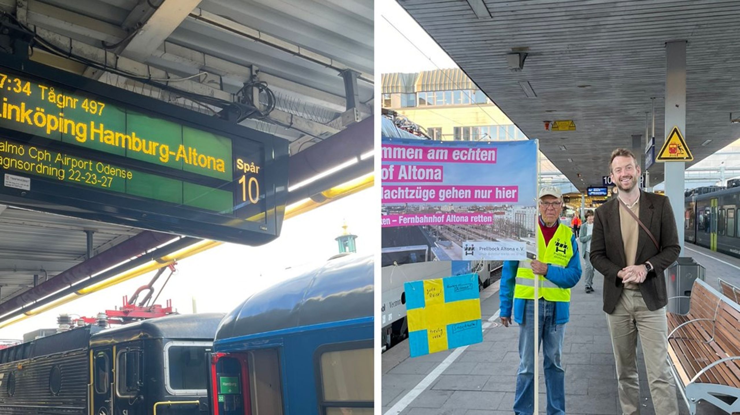 Premiärturen till Hamburg stötte på rejäla problem efter att halva 
tågsetet inte fick godkänt för att köra genom Danmark. Men 
nattågsaktivister i "back-on-track" välkomnade ändå premiärresenärerna