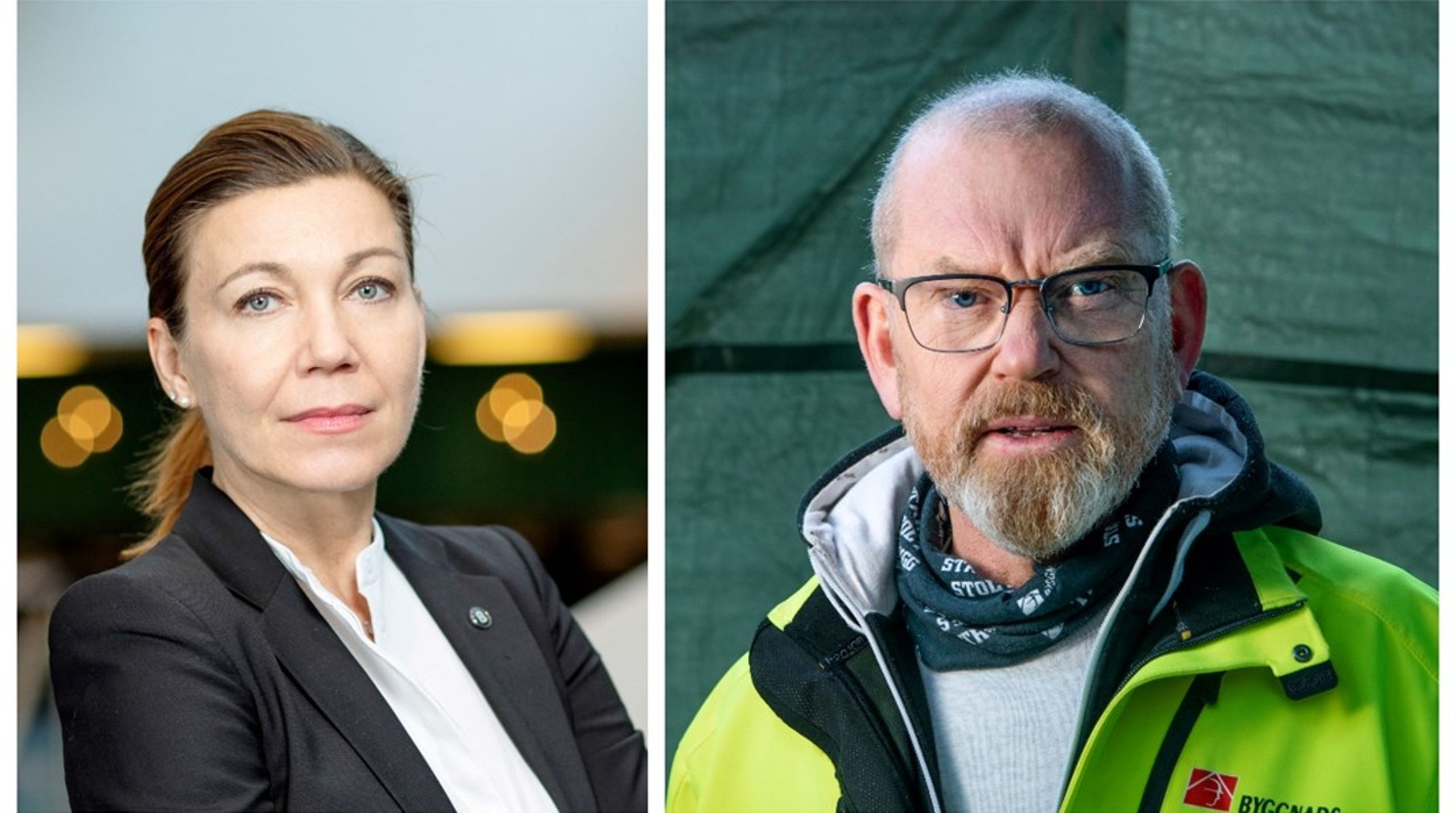 Tanja Rasumsson, Byggföretagen och Johan Lindholm, Byggnards, ser båda risker med Tidöavtalets förslag om arbetskraftsinvandring.&nbsp;