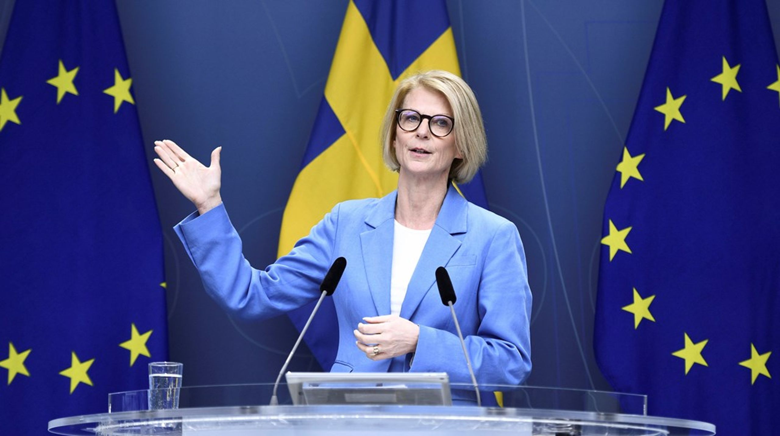 Finansminister Elisabeth Svantesson (M) under presskonferensen om Utbetalningsmyndigheten.