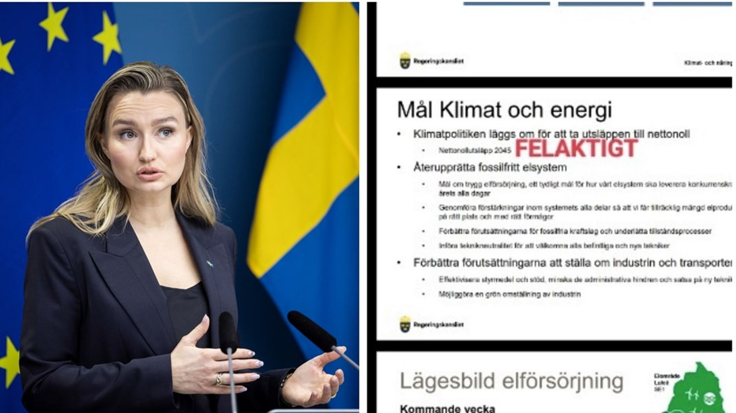 Sverigedemokraterna reagerade under onsdagskvällen på att regeringen ska ha bytt ut information i presentationen som de var överens om. Till höger: SD:s markering i regeringens presentation.<br>