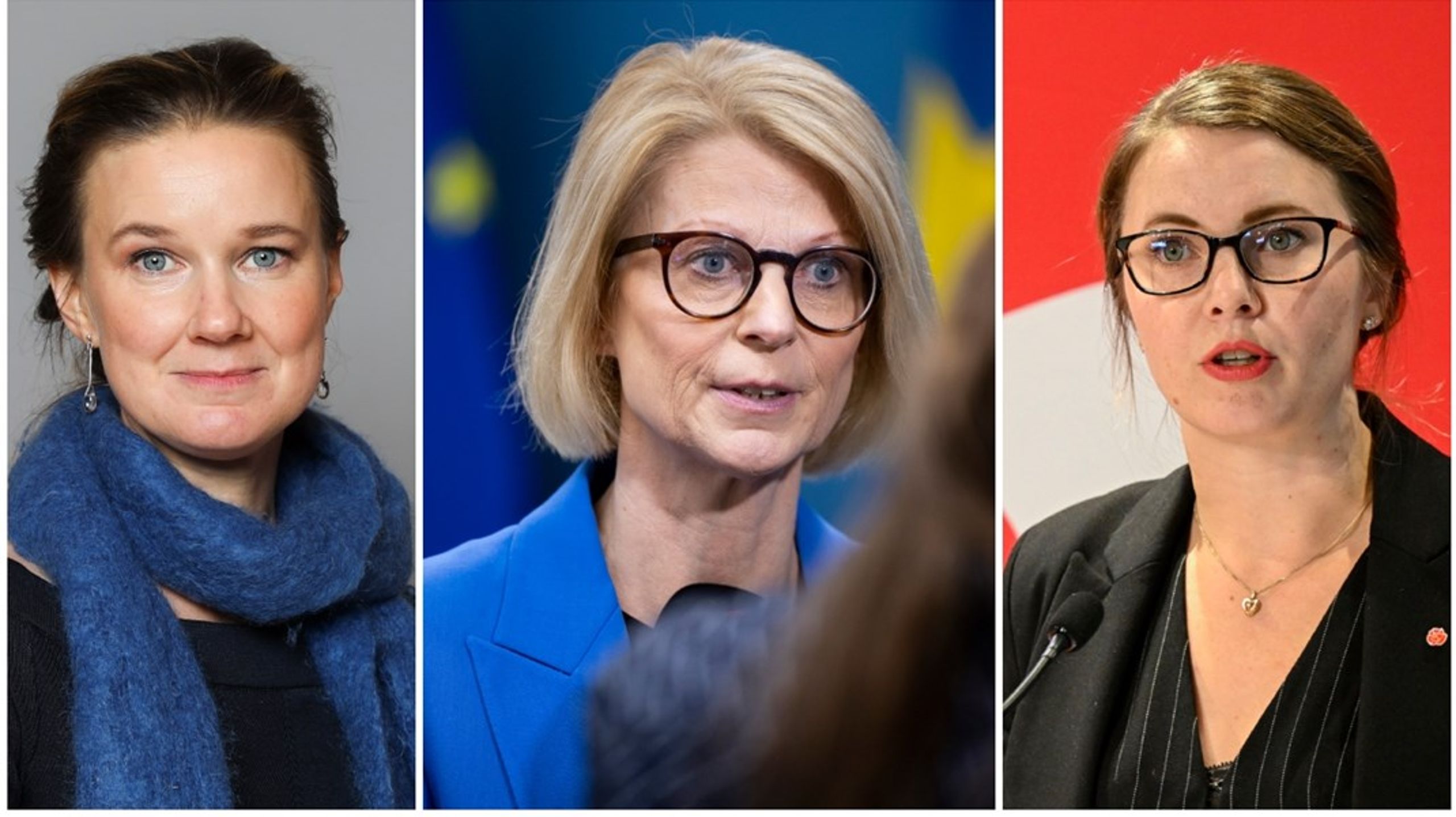 Karin Svanborg Sjövall, Elisabeth Svantesson (M) och Ida Karkiainen (S) har många manliga kollegor som statssekreterare, departementschef och utskottsordförande.