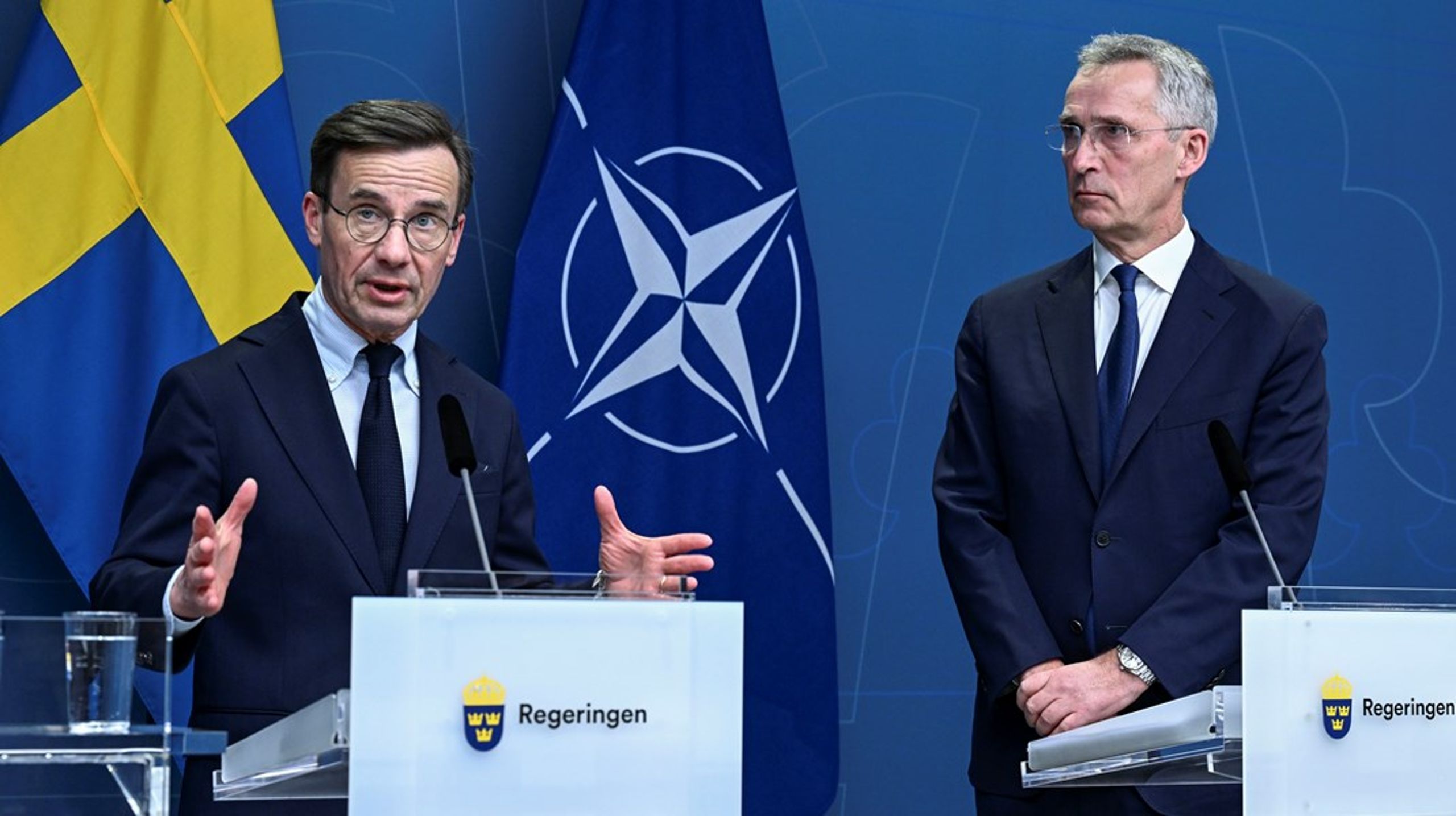 Statsminister Ulf Kristersson och Natos generalsekreterare Jens Stoltenberg.