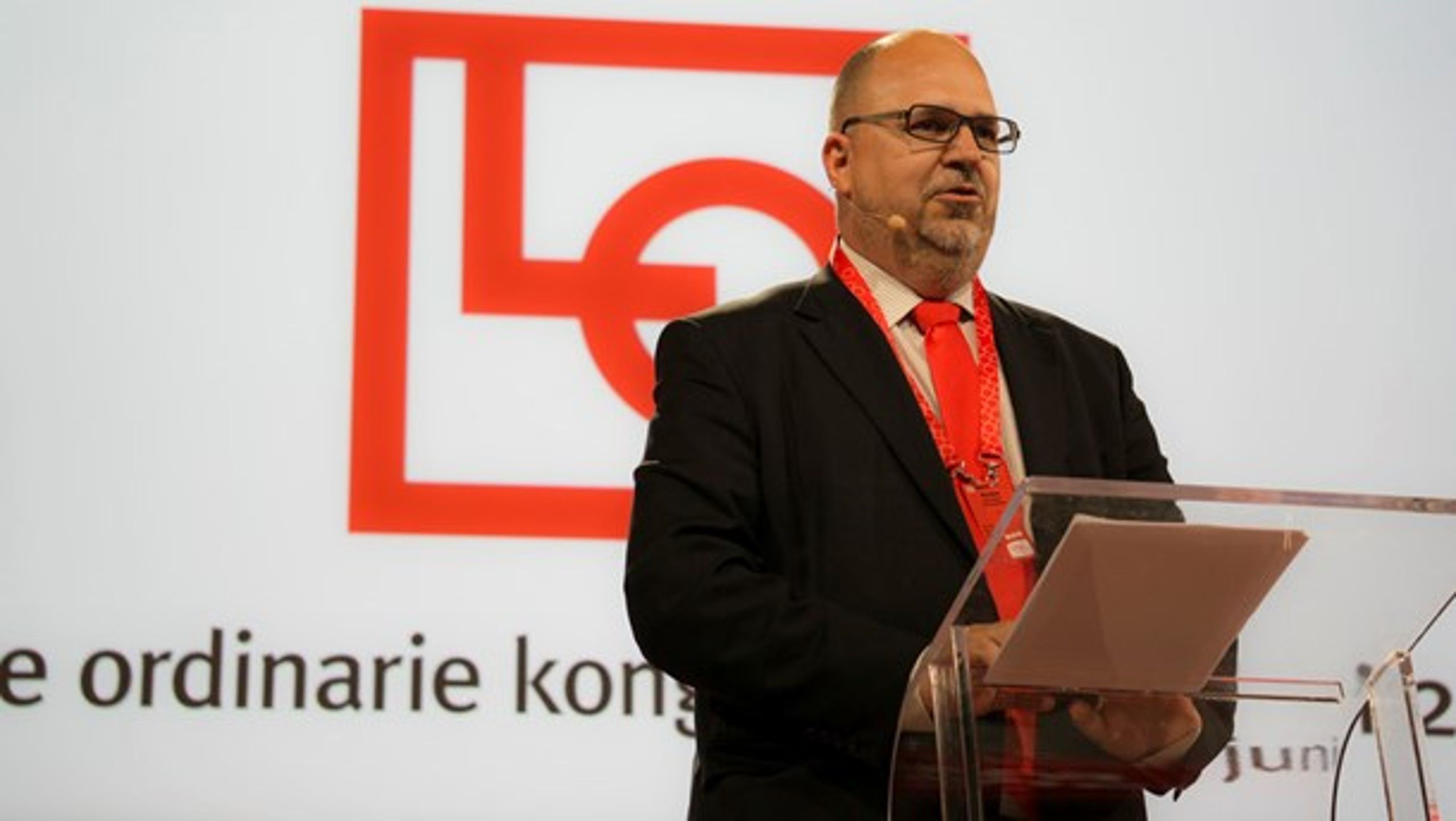 Karl-Petter Thorwaldsson, omvald ordförande, talar på LO-kongressen.