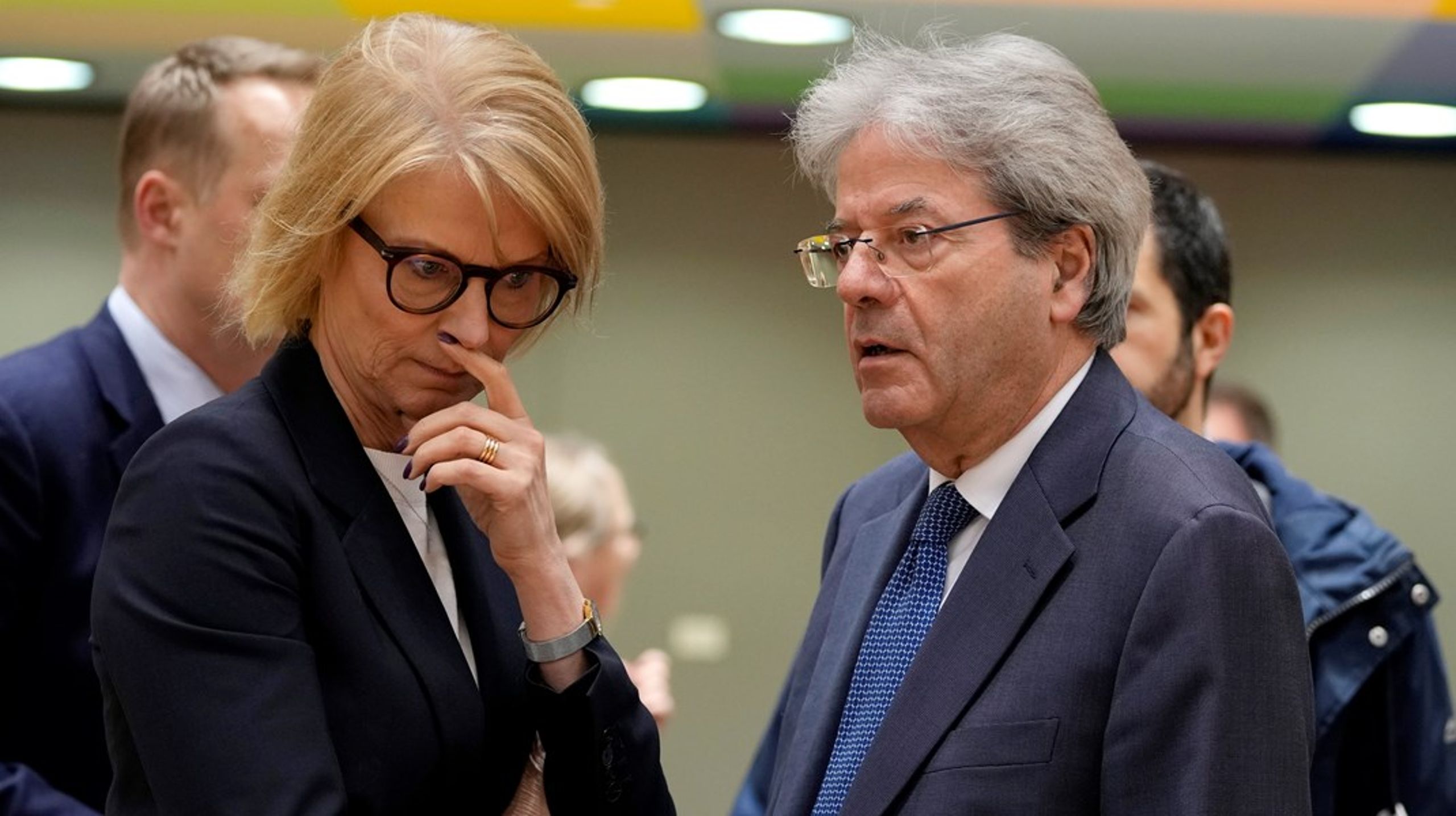 EU:s ekonomikommissionär&nbsp;Paolo Gentiloni tillsammans med Sveriges finansminister Elisabeth Svantesson (M).