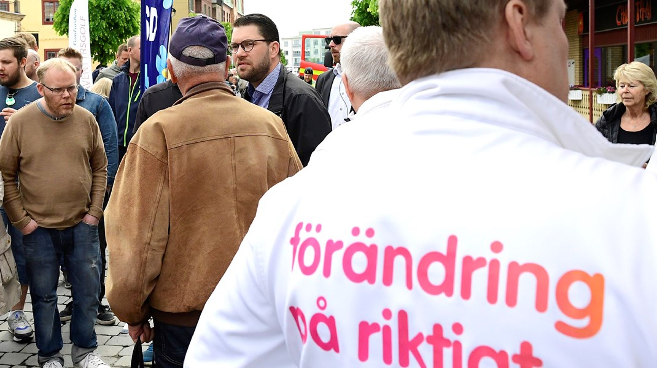 Jimmie Åkesson kampanjar i Vetlanda inför EU-valet 2019.&nbsp;