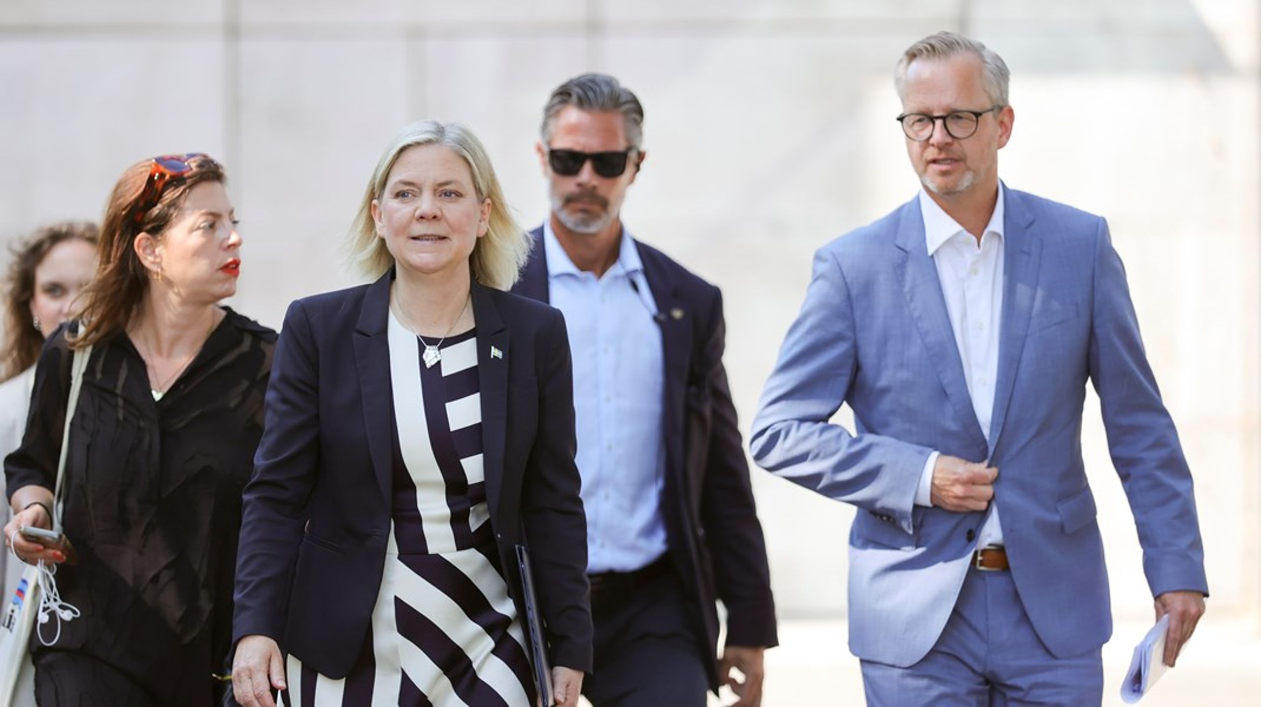 Socialdemokraternas partiledare Magdalena Andersson och Mikael Damberg, ekonomiskpolitisk talesperson, vid Almedalsveckan.