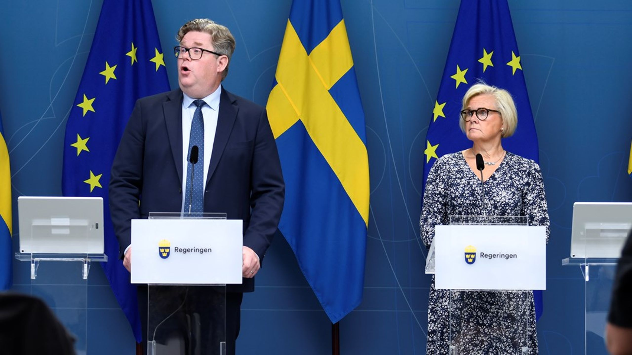 Justitieminister Gunnar Strömmer (M) och utredaren Petra Lundh, riksåklagare, presenterade Tidöpartiernas&nbsp;reform av straffrätten tidigare i sommar.