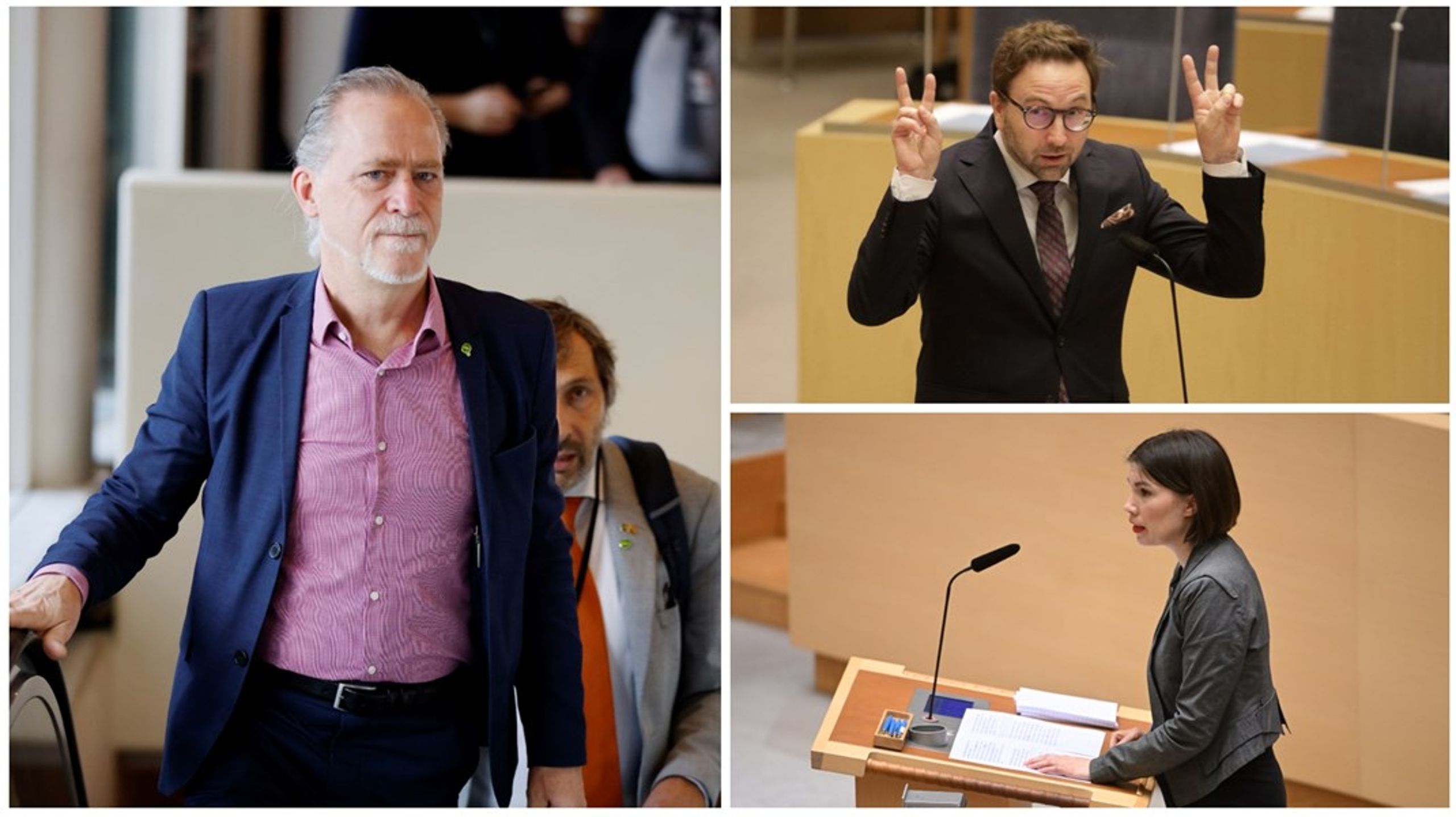 Miljöpartisterna Daniel Helldén och Annika Hirvonen har båda talat mer än fem timmar i riksdagen. Trea på listan över flitigast debattörer är Fredrik Malm (L).