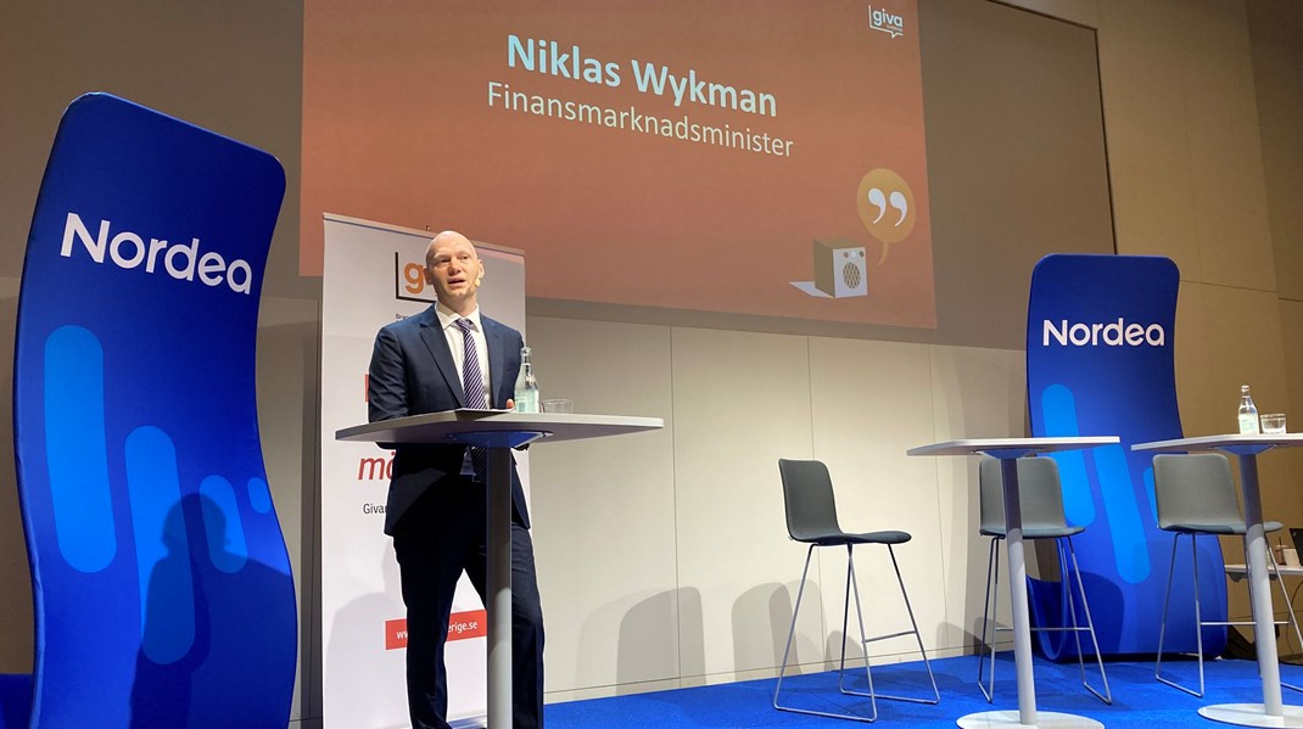 Finansmarknadsminister Niklas Wykman (M) var en av talarna när Giva Sverige anordnade Civilsamhällets finansforum.<br>