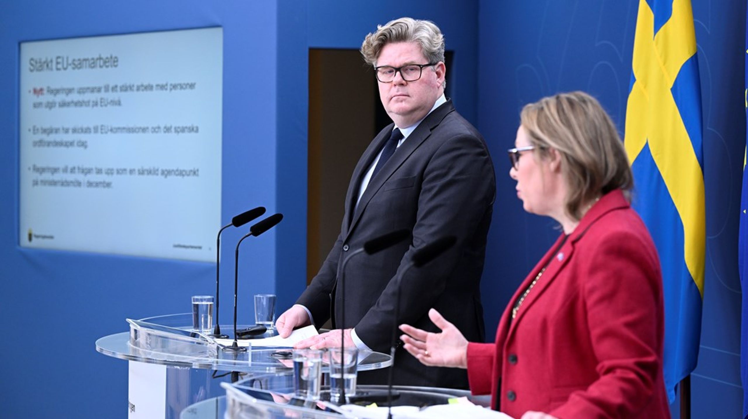 Justitieminister Gunnar Strömmer (M) och migrationsminister Maria Malmer Stenergard (M) samlade till pressträff på måndagen för att presentera åtgärder för att stärka Sveriges säkerhet.&nbsp;