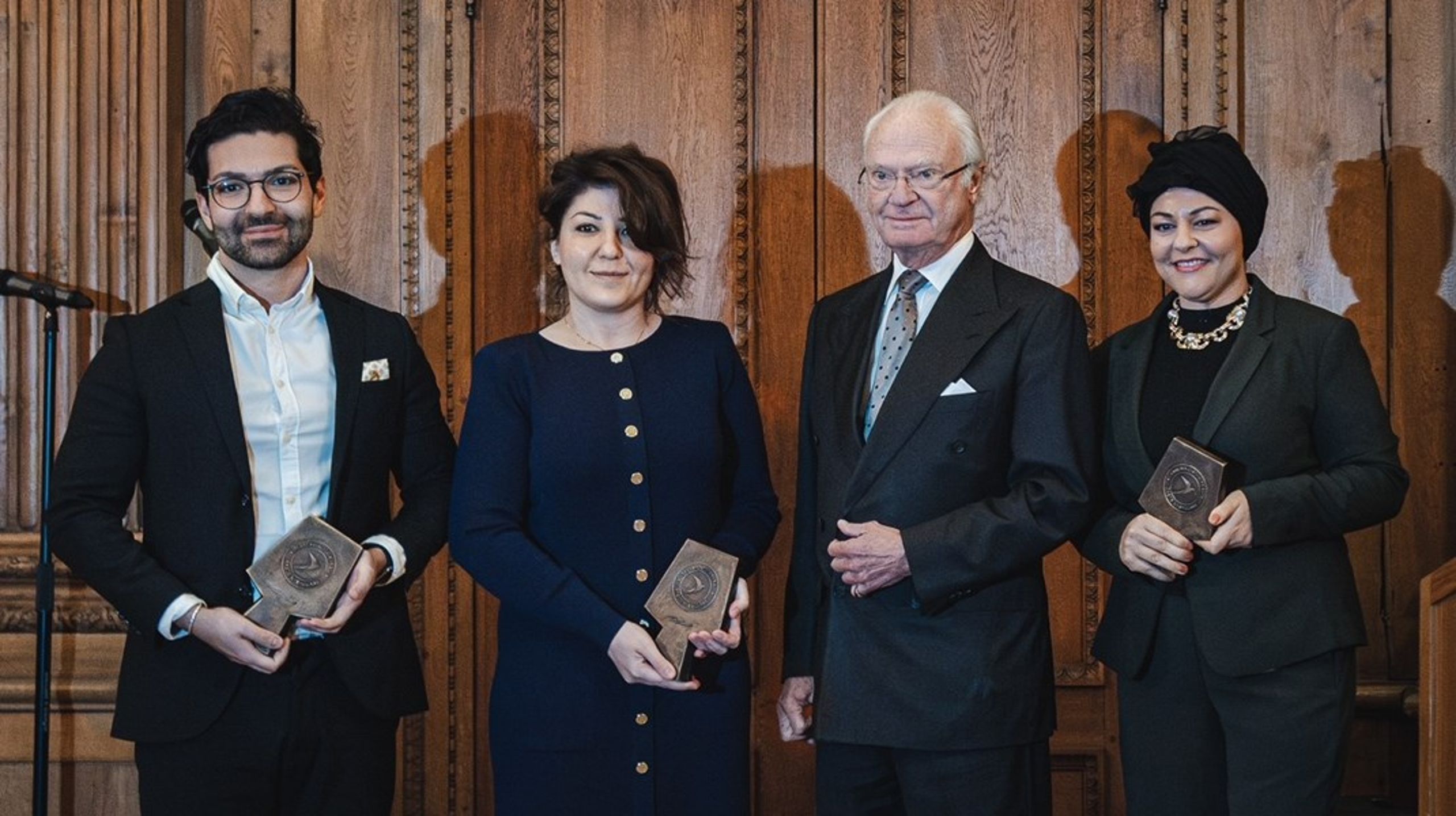 Från vänster: Ramtin Massoumzadeh, Nicky Nadem, kung Carl XVI Gustaf och Zeina Mourtada.