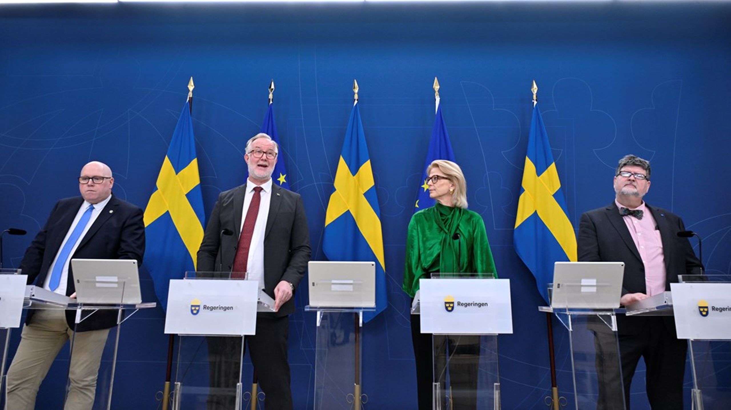 Reformen presenterades av Magnus Persson (SD), Johan Pehrson (L), Elisabeth Svantesson (M) och Magnus Jacobsson (KD).<br>