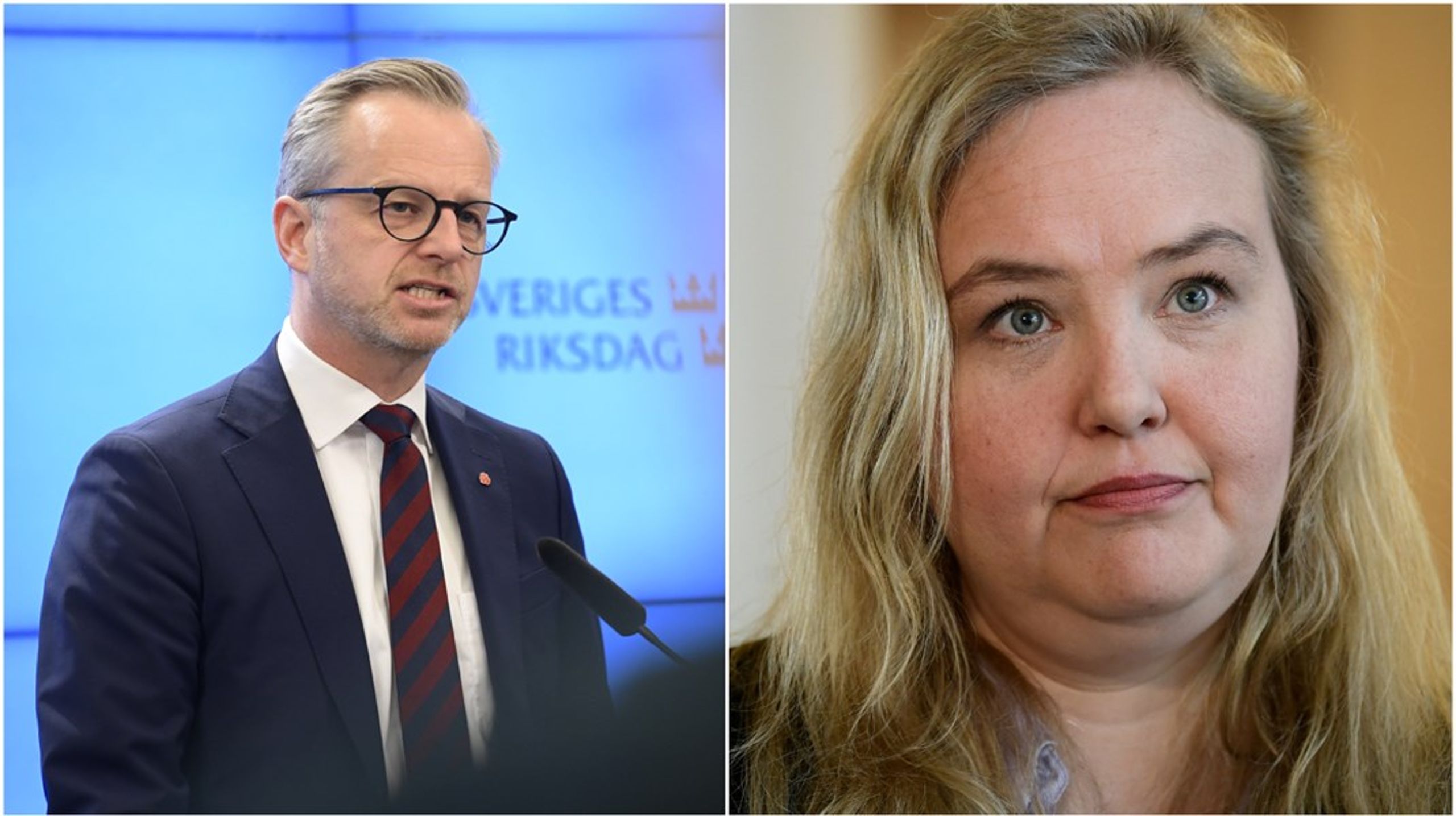 Socialdemokraternas Mikael Damberg och Vänsterpartiets Ida Gabrielsson presenterade sina skuggbudgetar på måndagen.