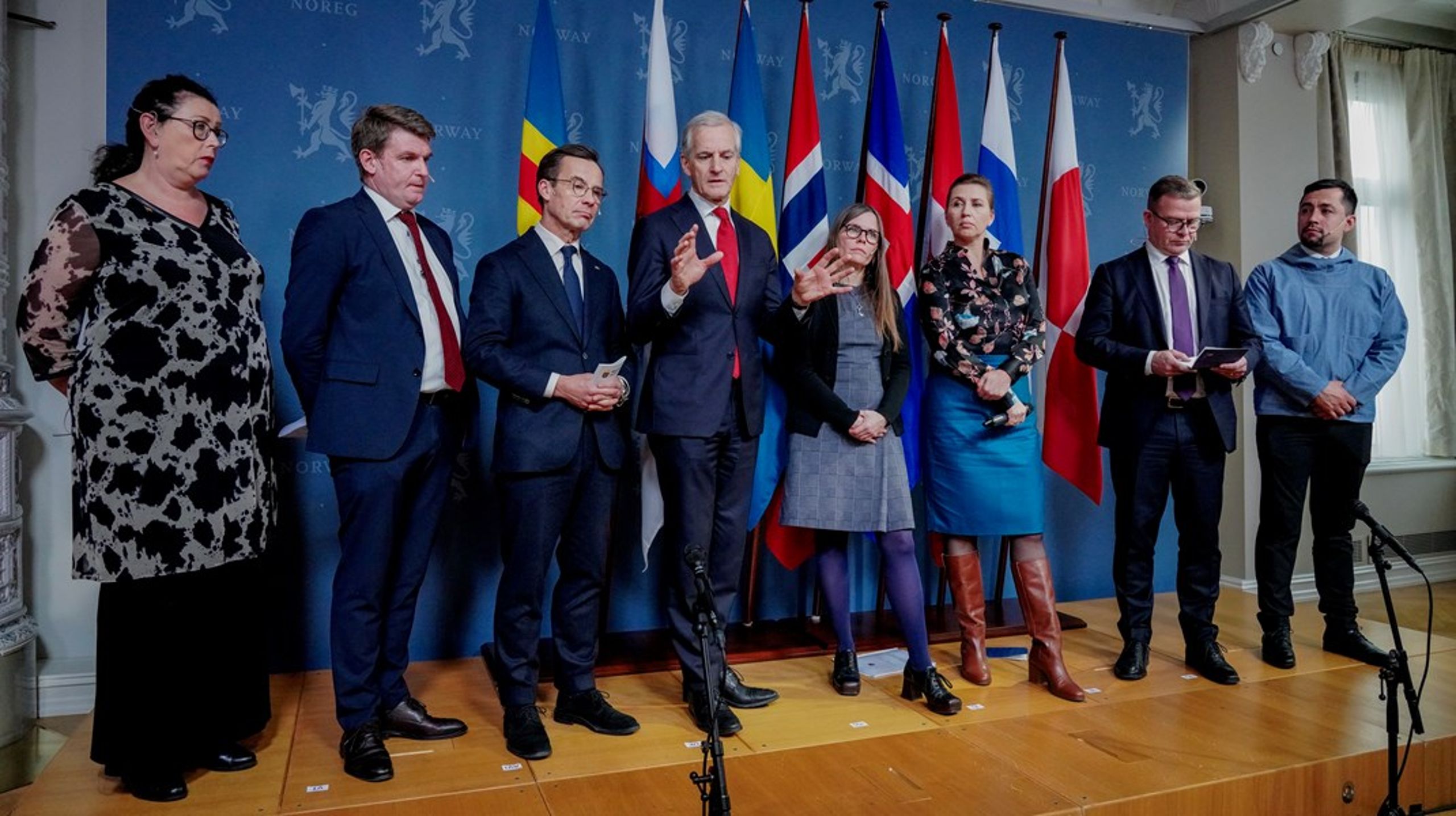 De nordiska regeringscheferna vid ett möte i oktober 2023 då även Färöarna, Grönland och Åland var inbjudna. Till vårens möte får de stanna hemma, efter beslut av det svenska ordförandeskapet.