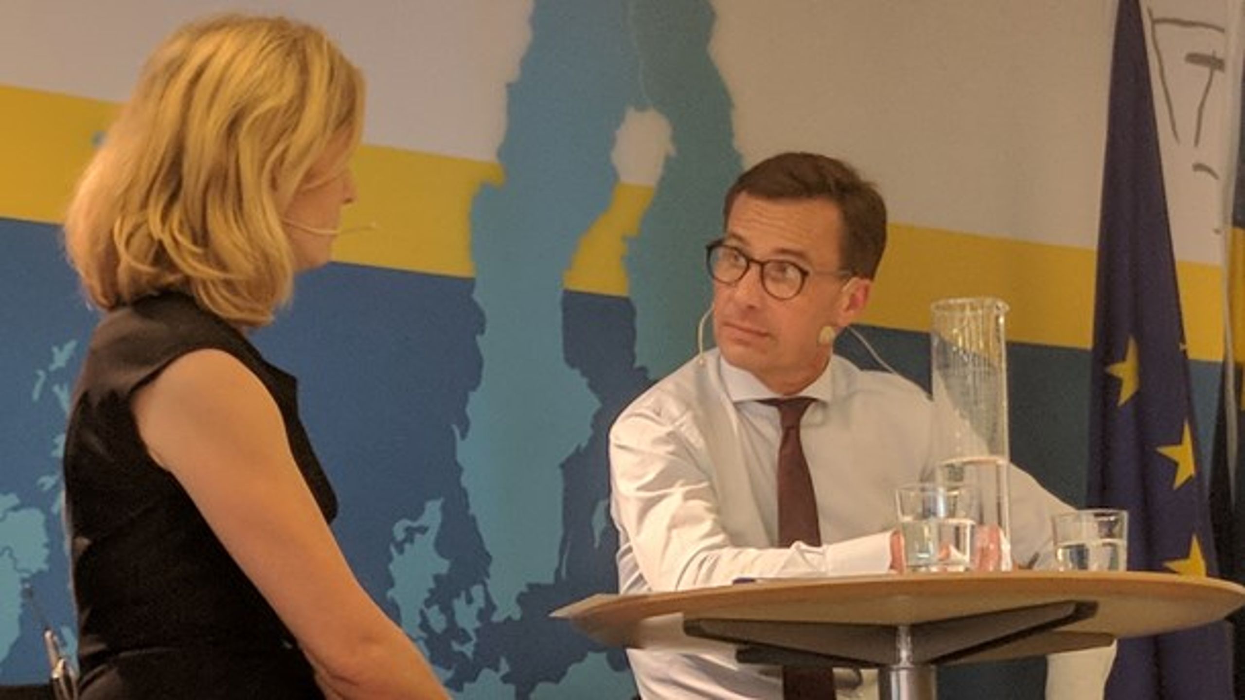 Kristersson presenterar M:s inriktning på europapolitiken i Europahuset.