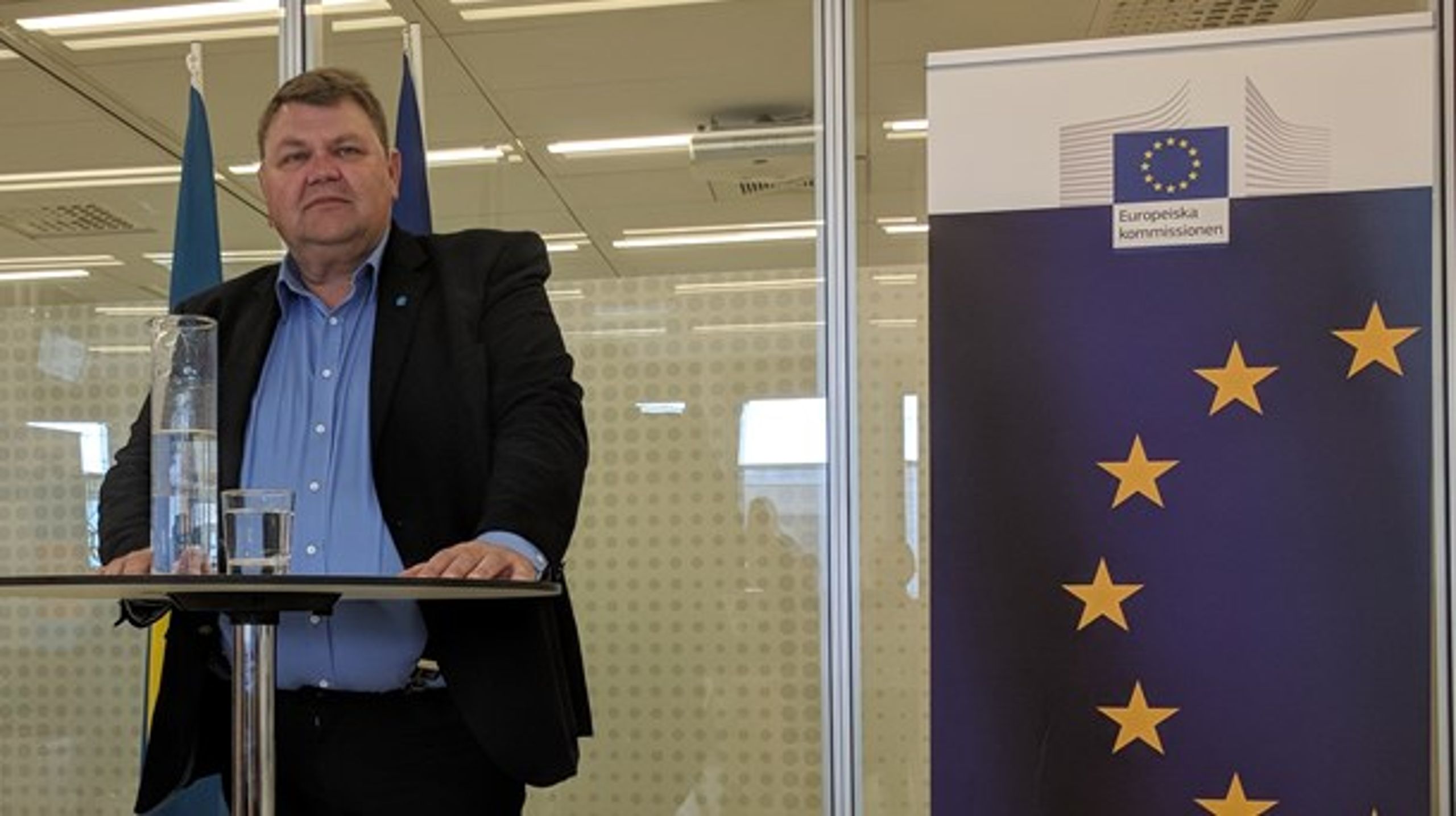 Peter Lundgren (SD), europaparlamentariker vid ett anförande i Europahuset.