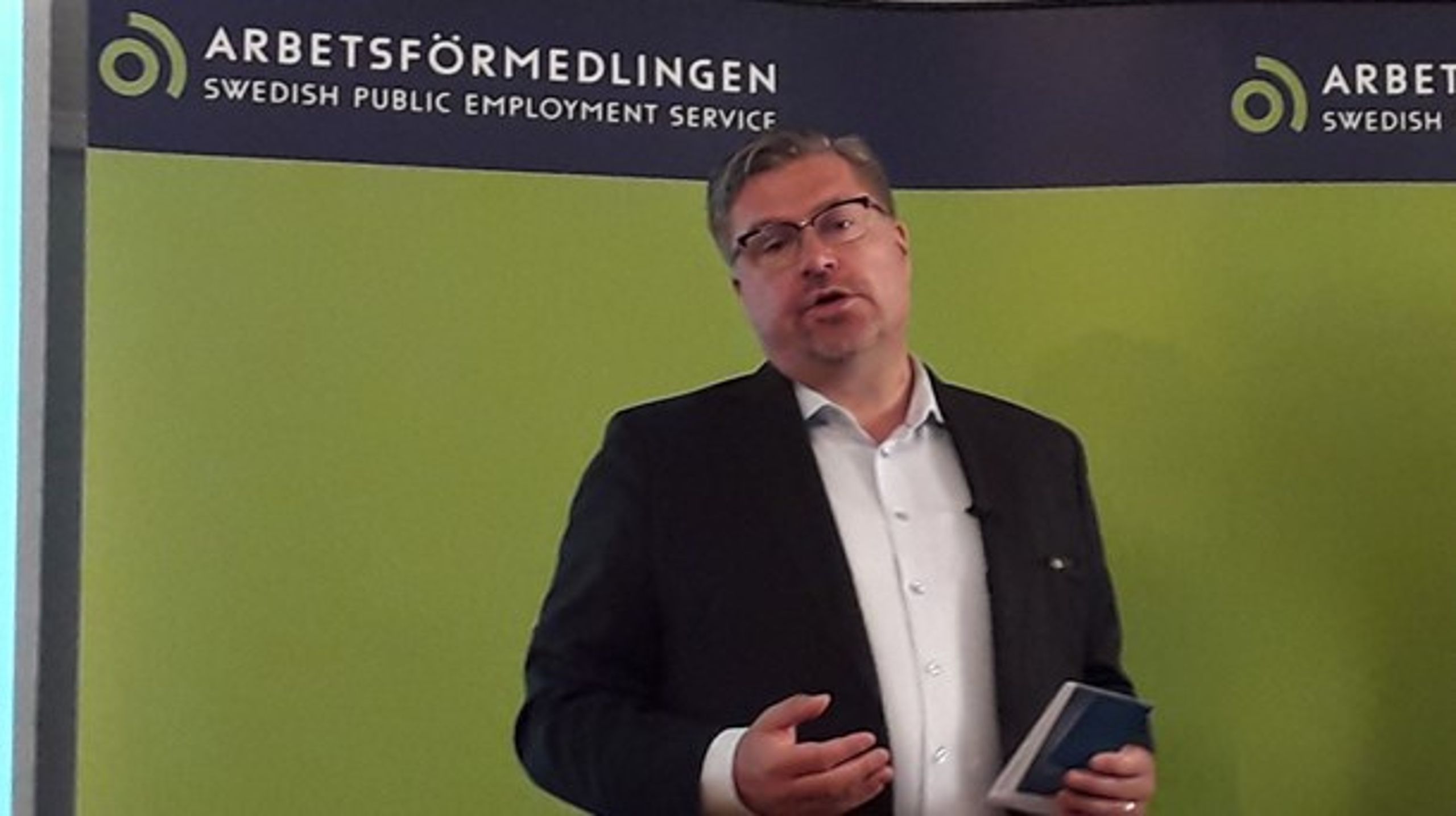 Mikael Sjöberg. gd, vid presentationen av Arbetsförmedlingens prognoser.